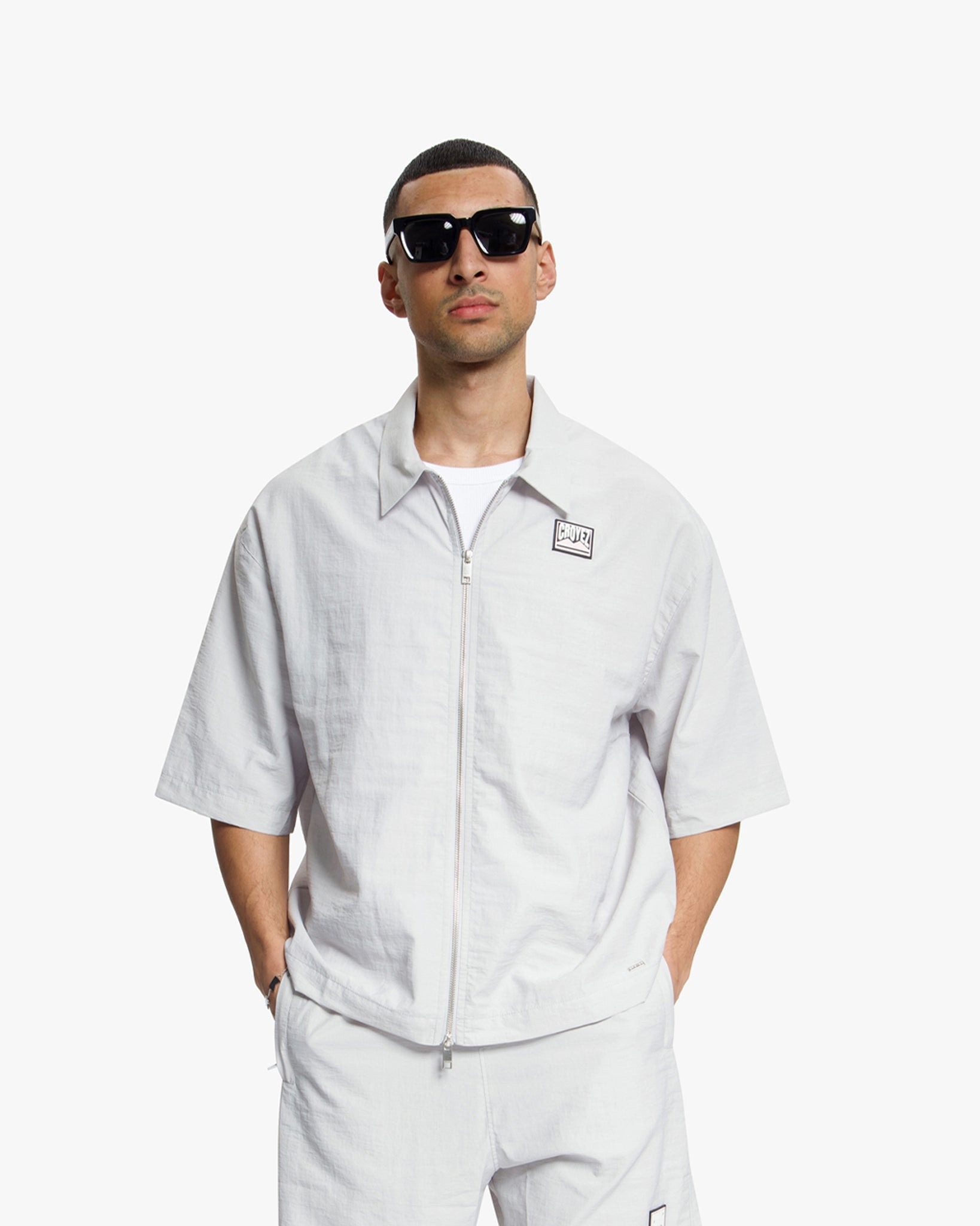 Croyez Crinkle Patch Shirt | Light Grey