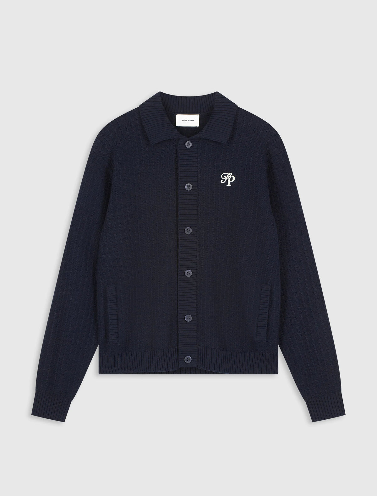 PURE PATH INITIALS LADDER STITCH KNIT VEST | Dark Navy