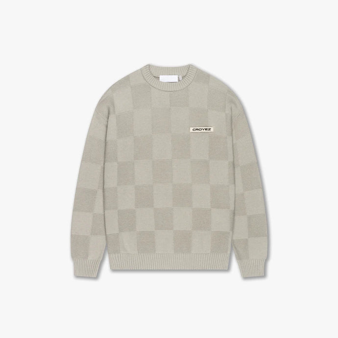 CROYEZ CHECKERBOARD KNIT SWEATER | GREY