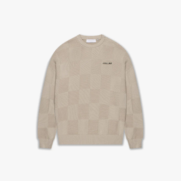 CROYEZ CHECKERBOARD KNIT SWEATER | GREY