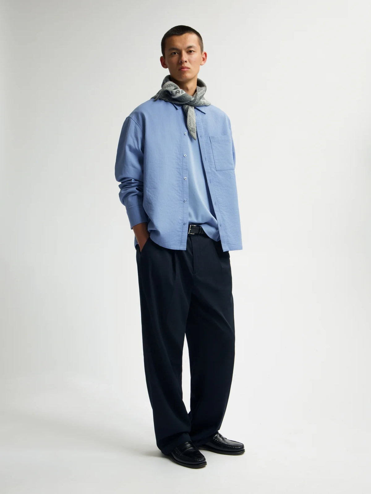 OLAF DOUBLE FACE BOXY SHIRT Dusty Blue