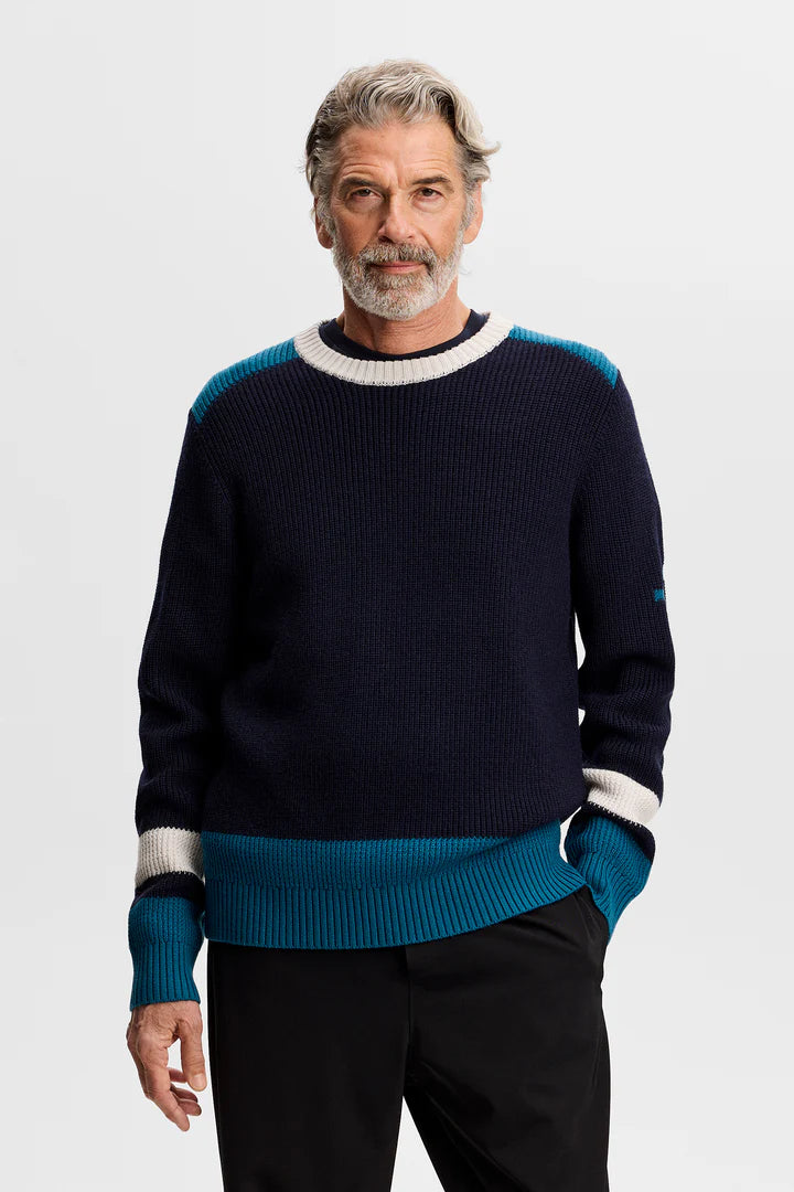 J.LINDEBERG STAN COLOUR BLOCK KNIT | Jl Navy