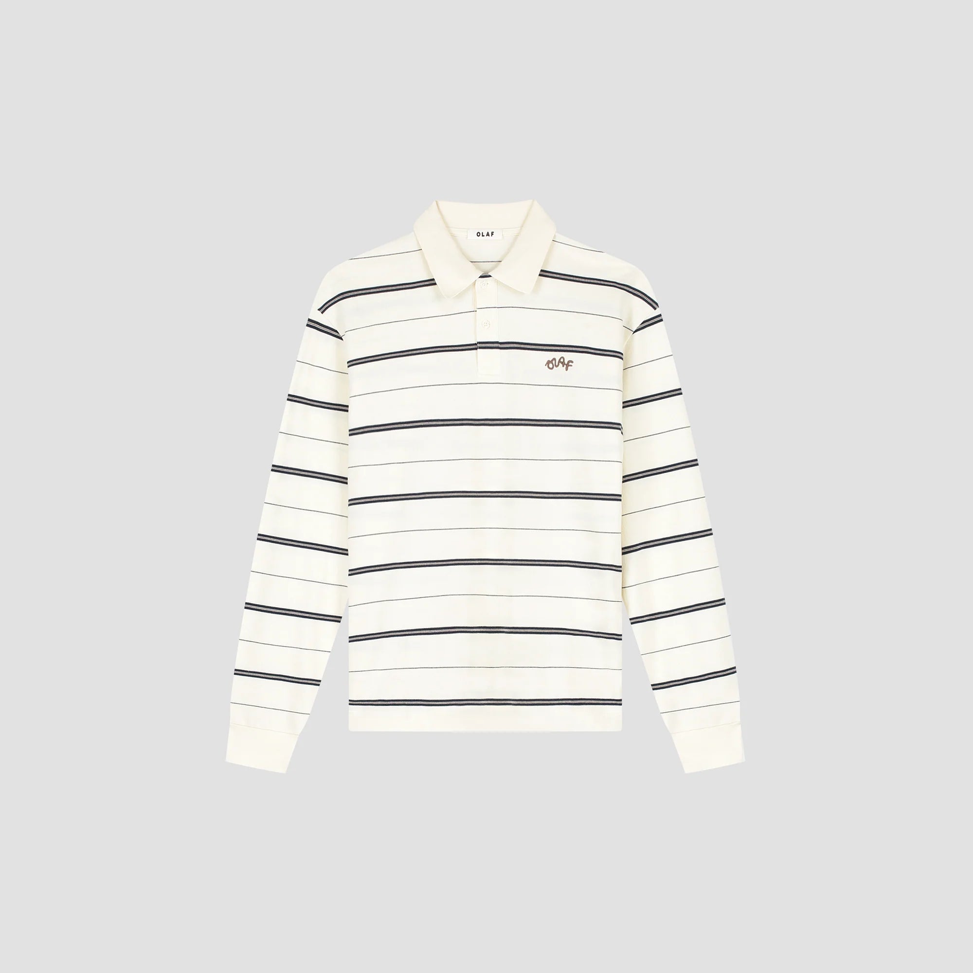 OLAF STRIPED SIGNATURE LS POLO - OFF WHITE/ NAVY STRIPE