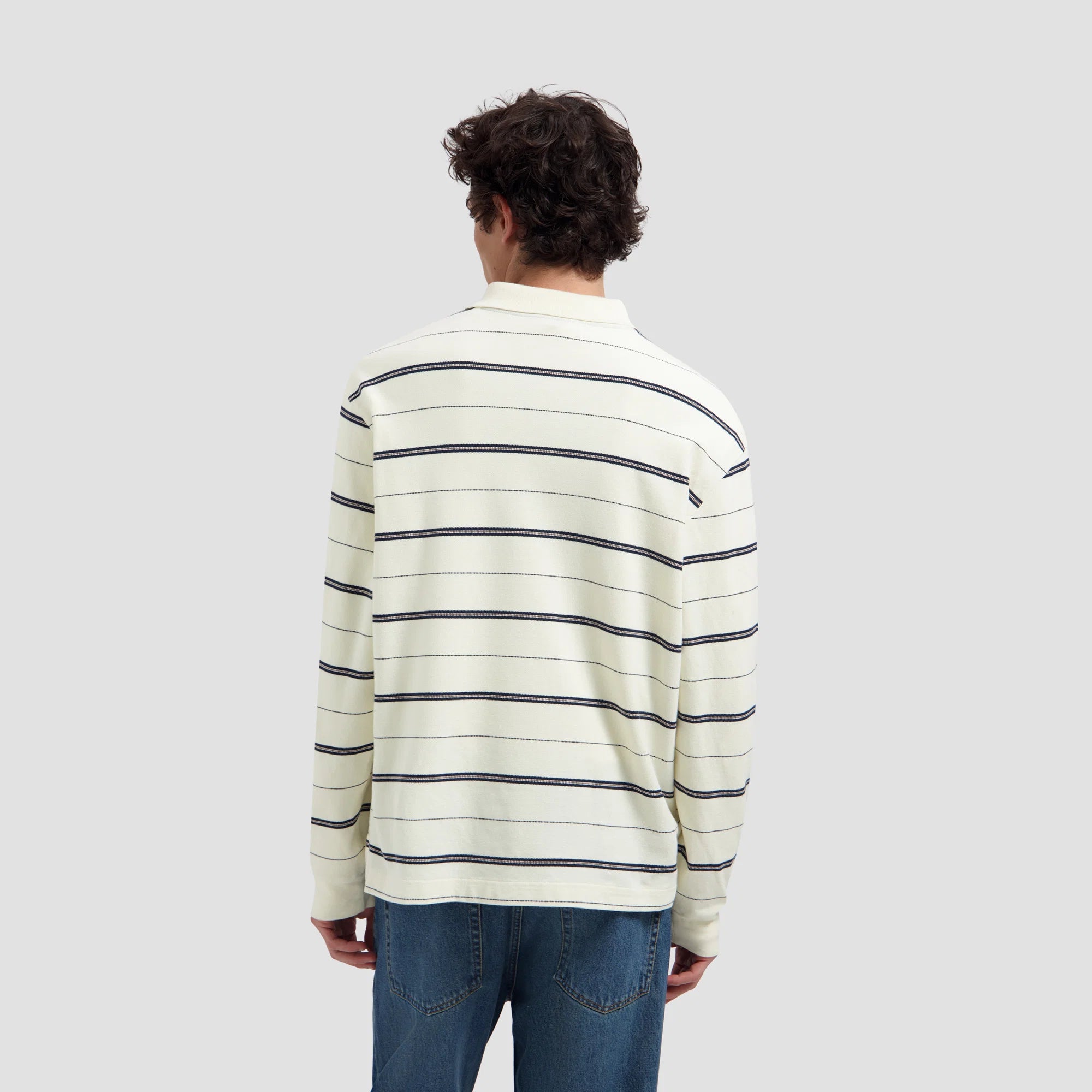 OLAF STRIPED SIGNATURE LS POLO - OFF WHITE/ NAVY STRIPE