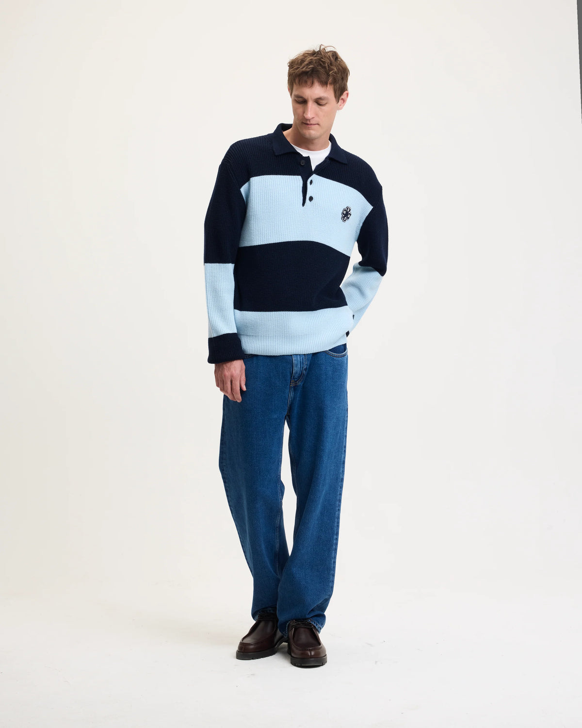 GOOD PEOPLE Kjeld Knitted Polo Navy Light Blue