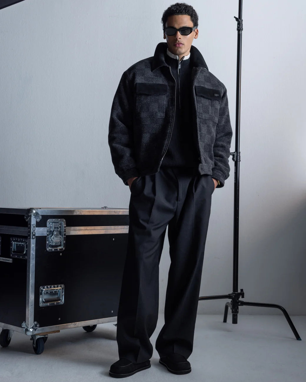 FILLING PIECES Box Jacket Wool Check Black