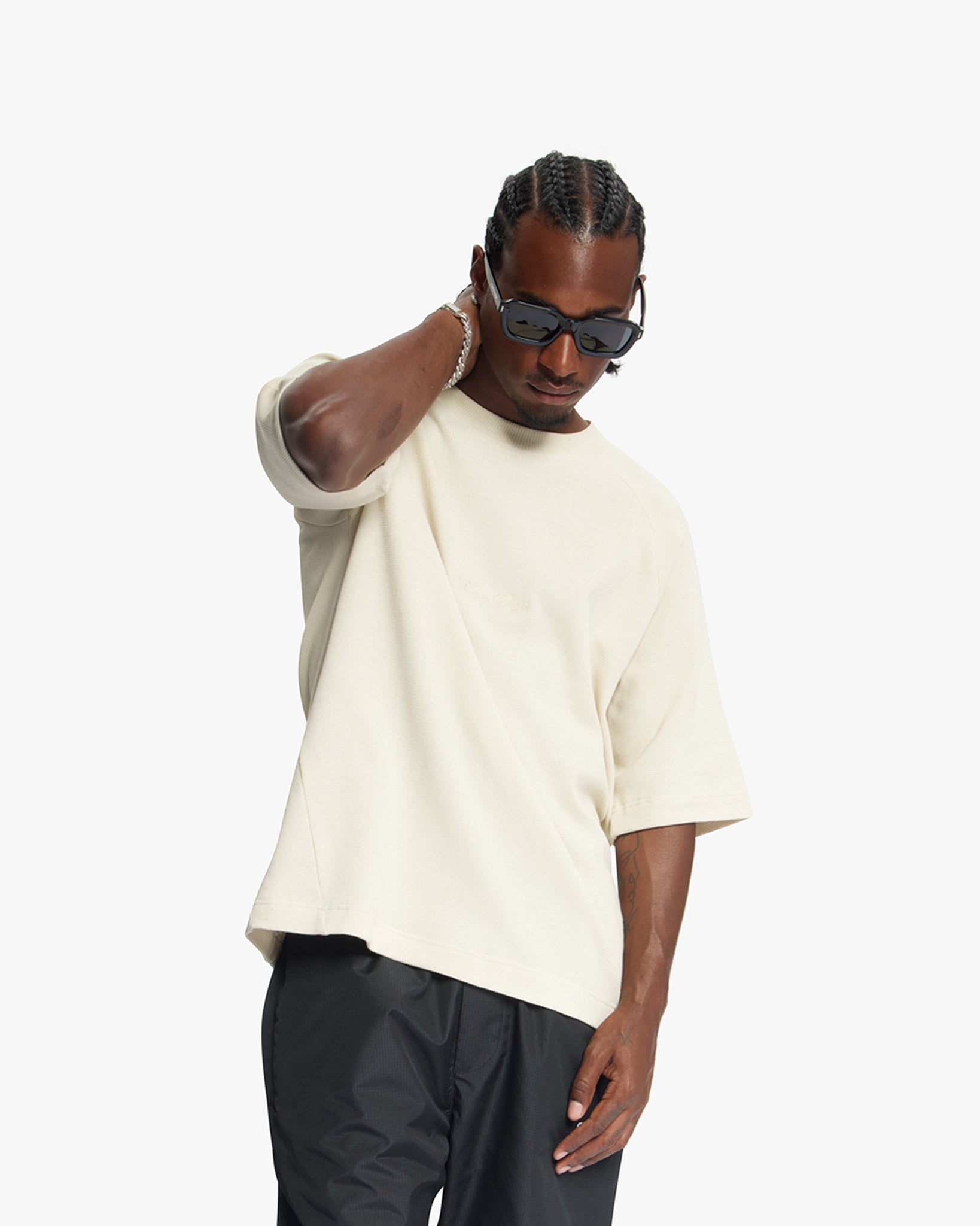 Croyez Waffle Raglan T-Shirt | Forest Green | Light Beige