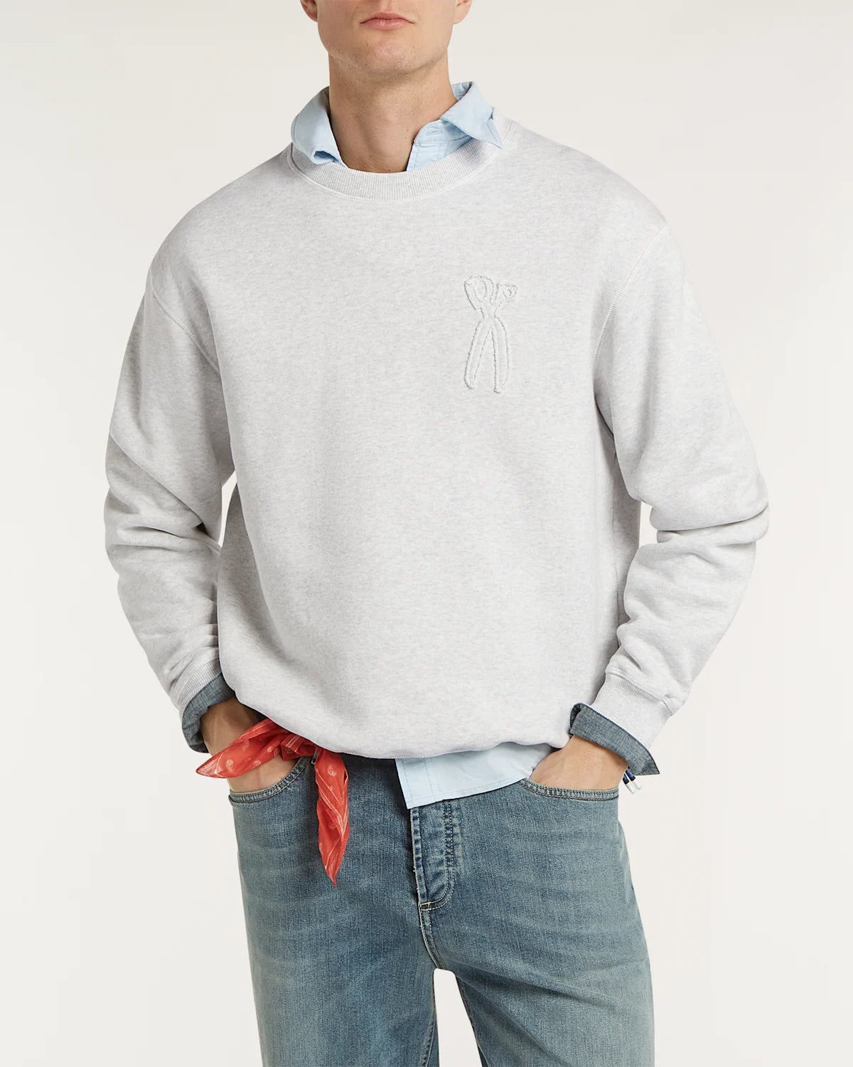 DENHAM SCISSOR PATCH CREWNECK Grey Marl