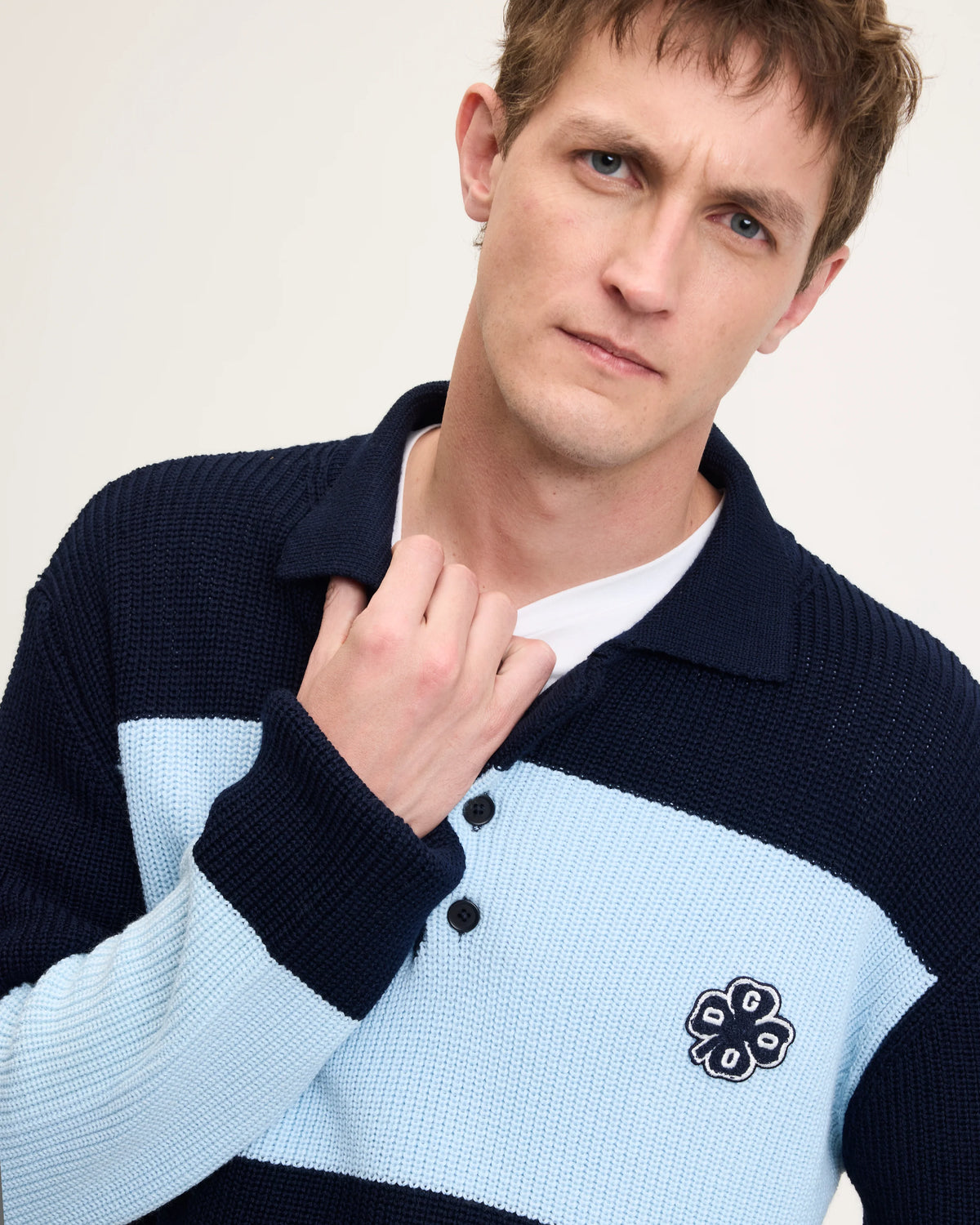 GOOD PEOPLE Kjeld Knitted Polo Navy Light Blue