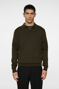 J.LINDEBERG KAI KNITTED MERINO POLO | FOREST GREEN MELANGE