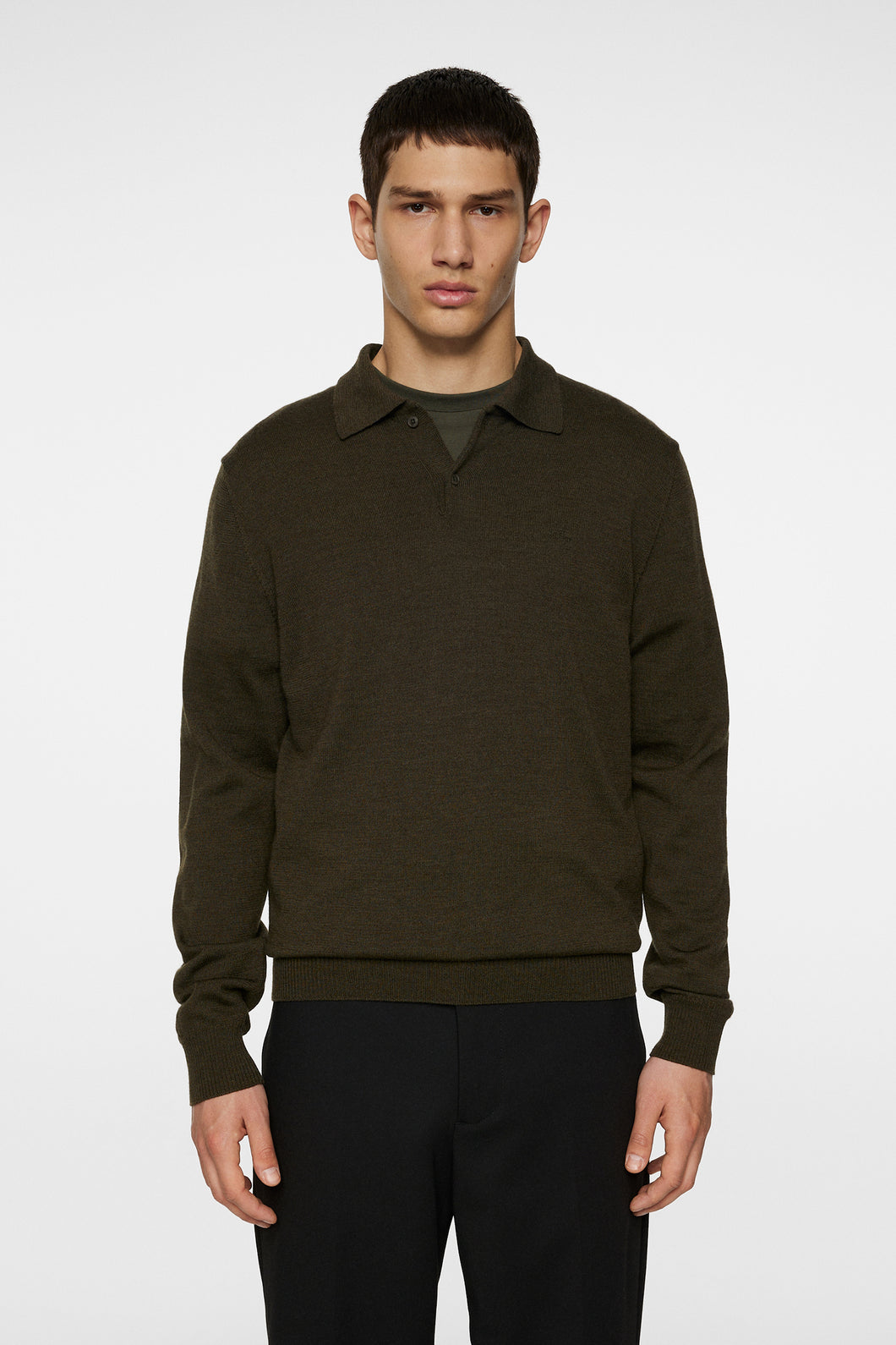 J.LINDEBERG KAI KNITTED MERINO POLO | FOREST GREEN MELANGE
