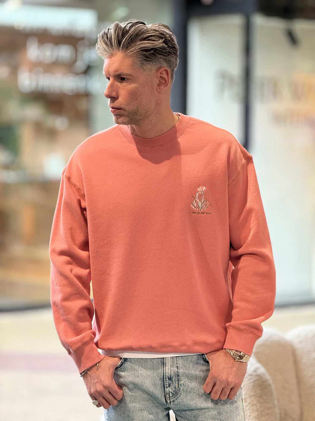 LAW OF THE SEA THEMIS CREWNECK SWEATER WITH EMBROIDERY Desert Sand