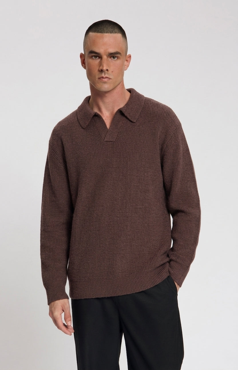 ARES KNITTED POLO Huckleberry