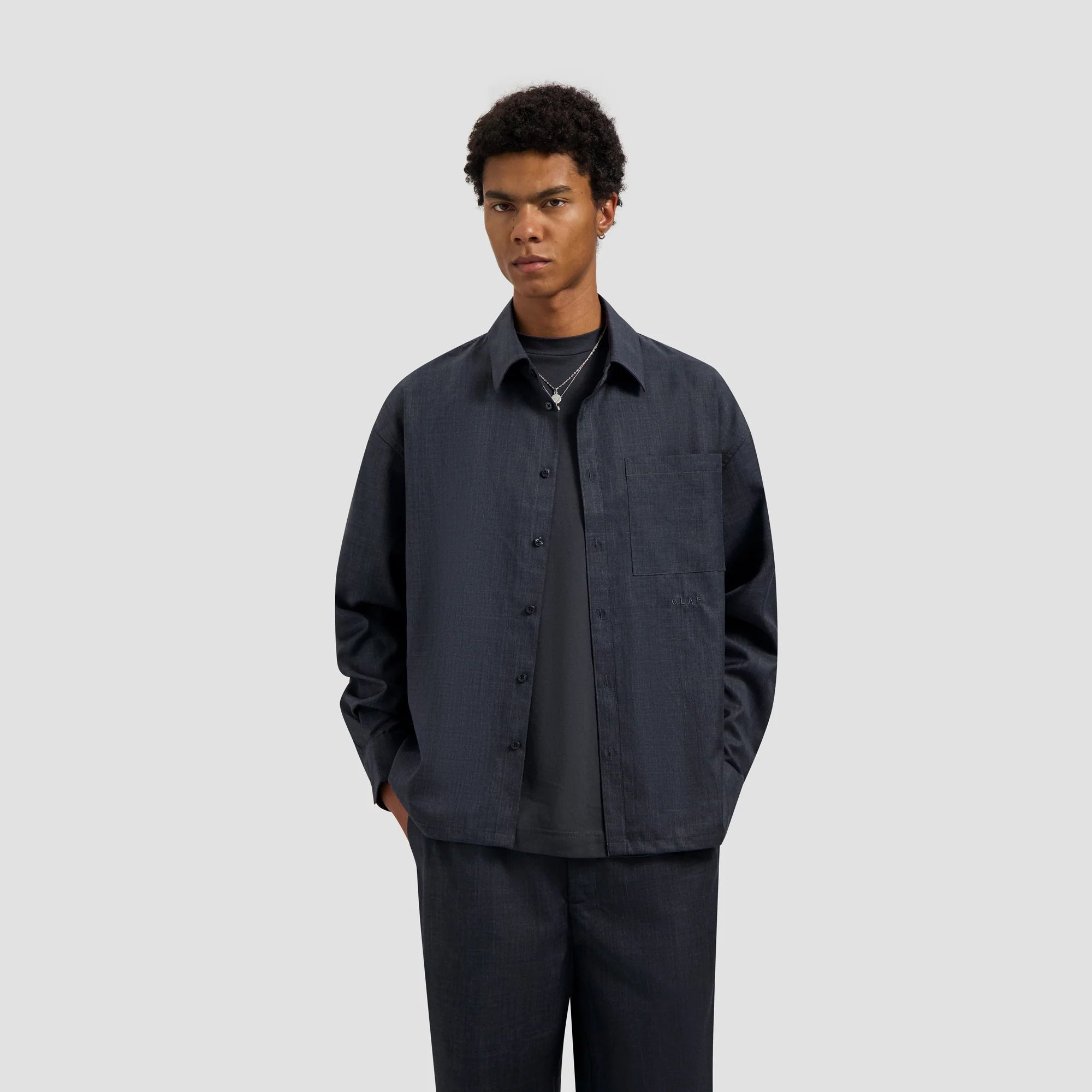 OLAF WOOL BLEND BOXY LS SHIRT - CHARCOAL