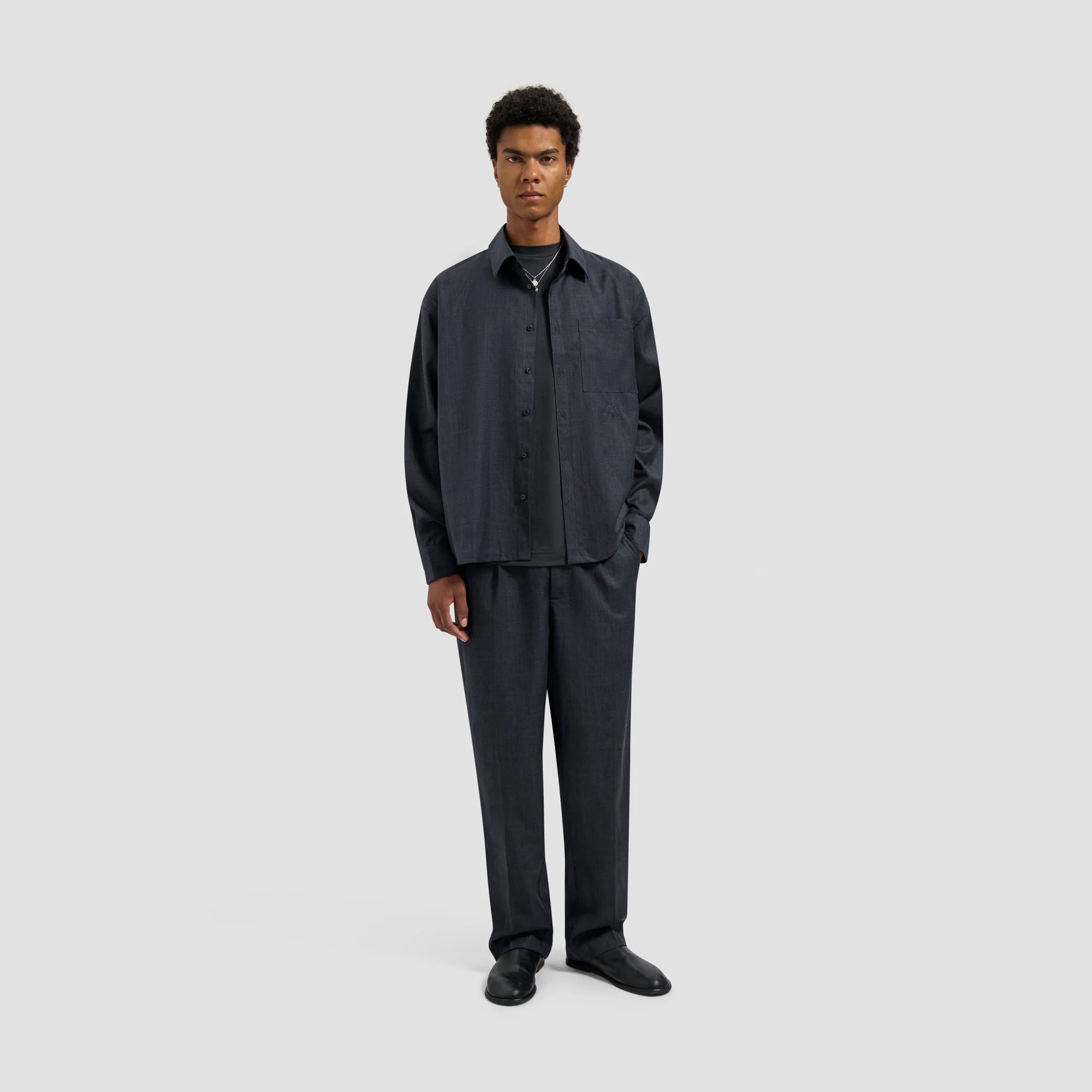 OLAF WOOL BLEND BOXY LS SHIRT - CHARCOAL