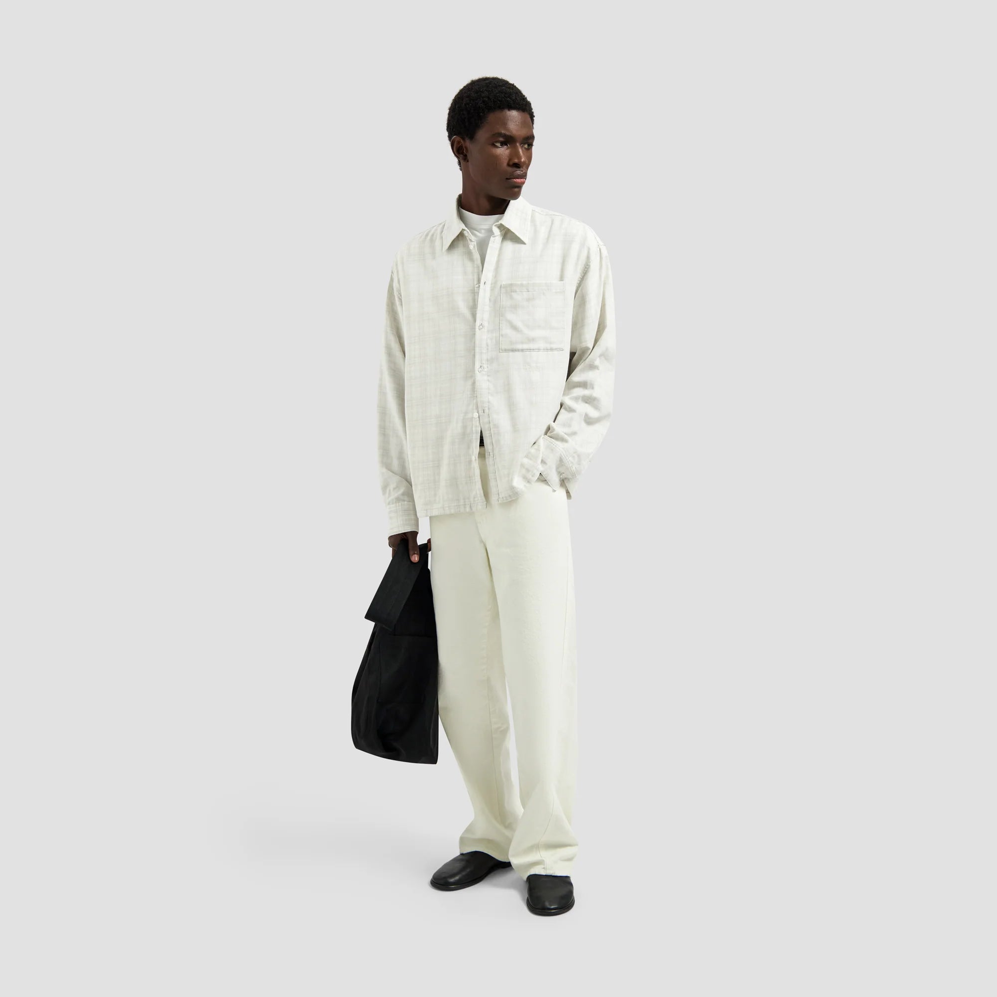 OLAF DOUBLE FACED CHECKED BOXY SHIRT - OFF WHITE