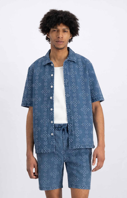 LAW OF THE SEA ALPHA EMBROIDERED SHIRT Denim Blue
