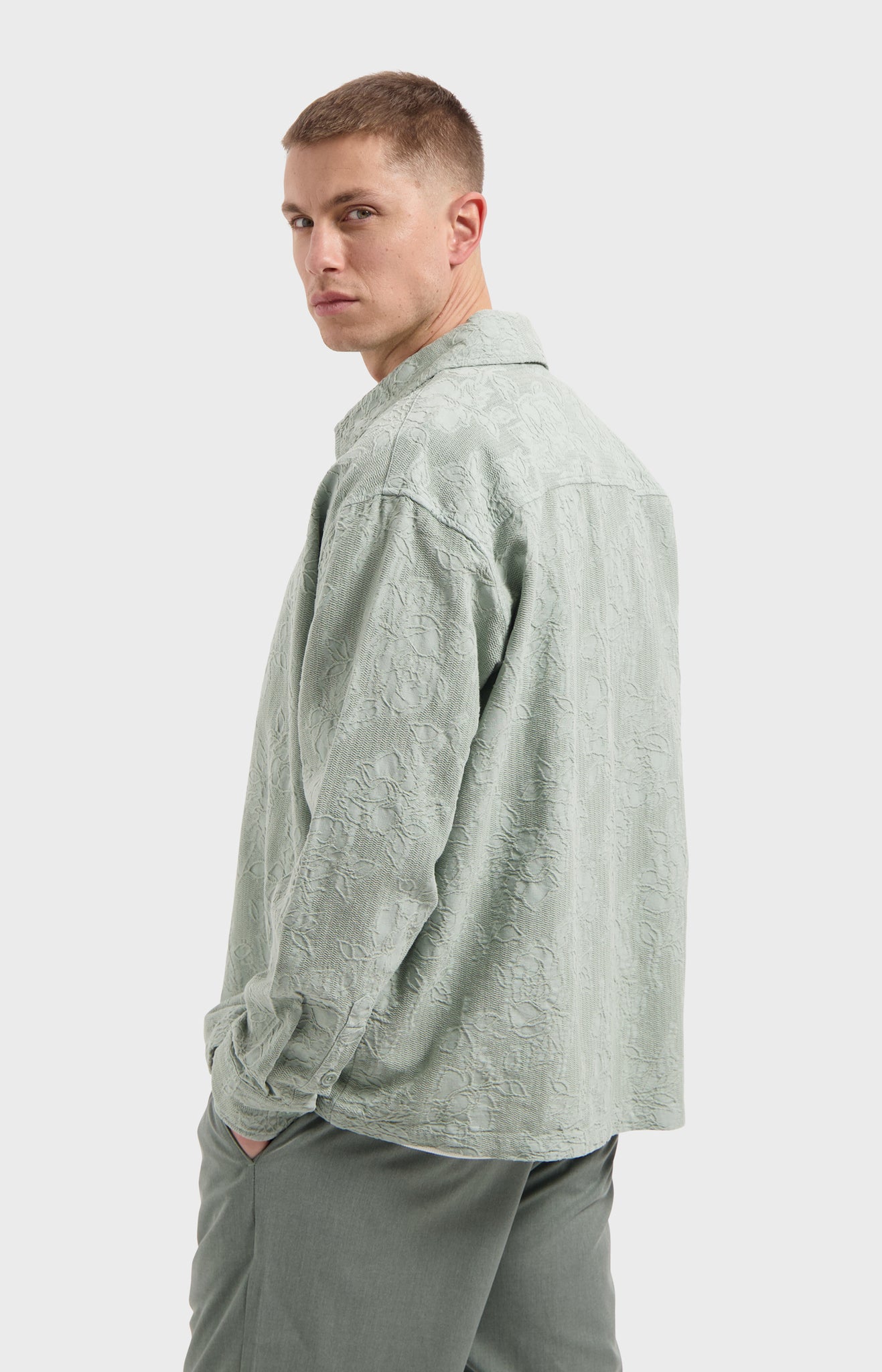 LAW OF THE SEA NAZAIRE GARMENT DYED JACQUARD SHIRT Jadeite