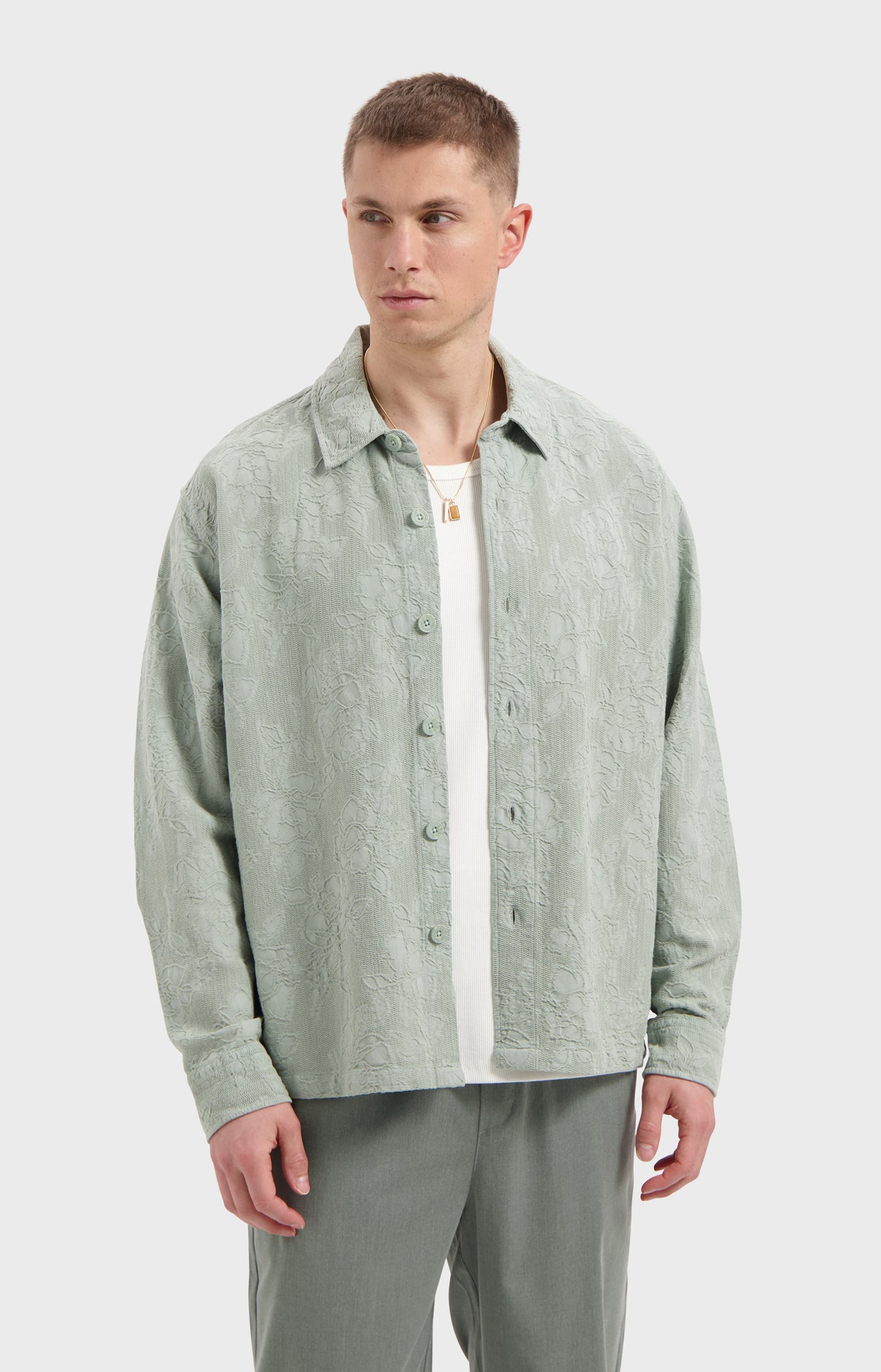 LAW OF THE SEA NAZAIRE GARMENT DYED JACQUARD SHIRT Jadeite