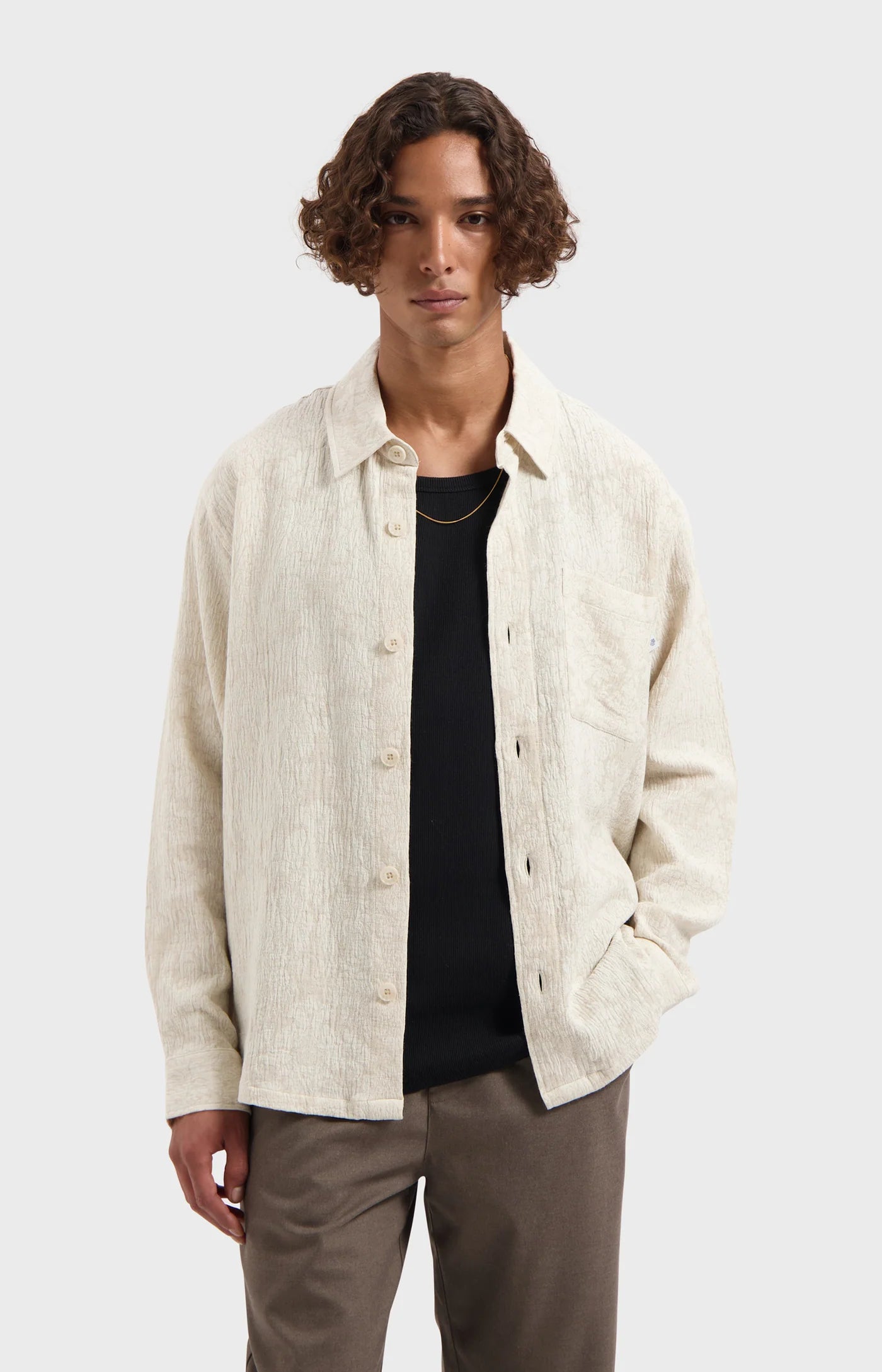 LAW OF THE SEA REFINE STRUCTURED JACQUARD SHIRT Coconut Milk