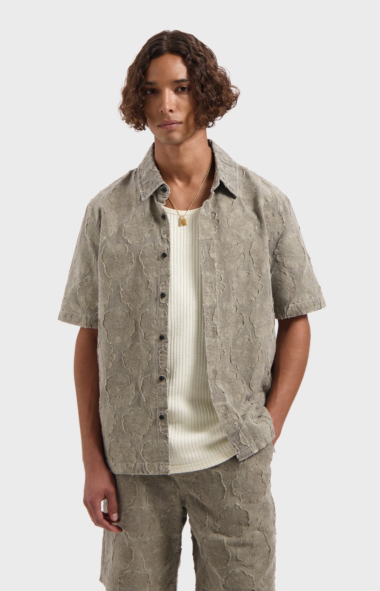 LAW OF THE SEA COMBRIT GARMENT DYED JACQUARD SHIRT Walnut