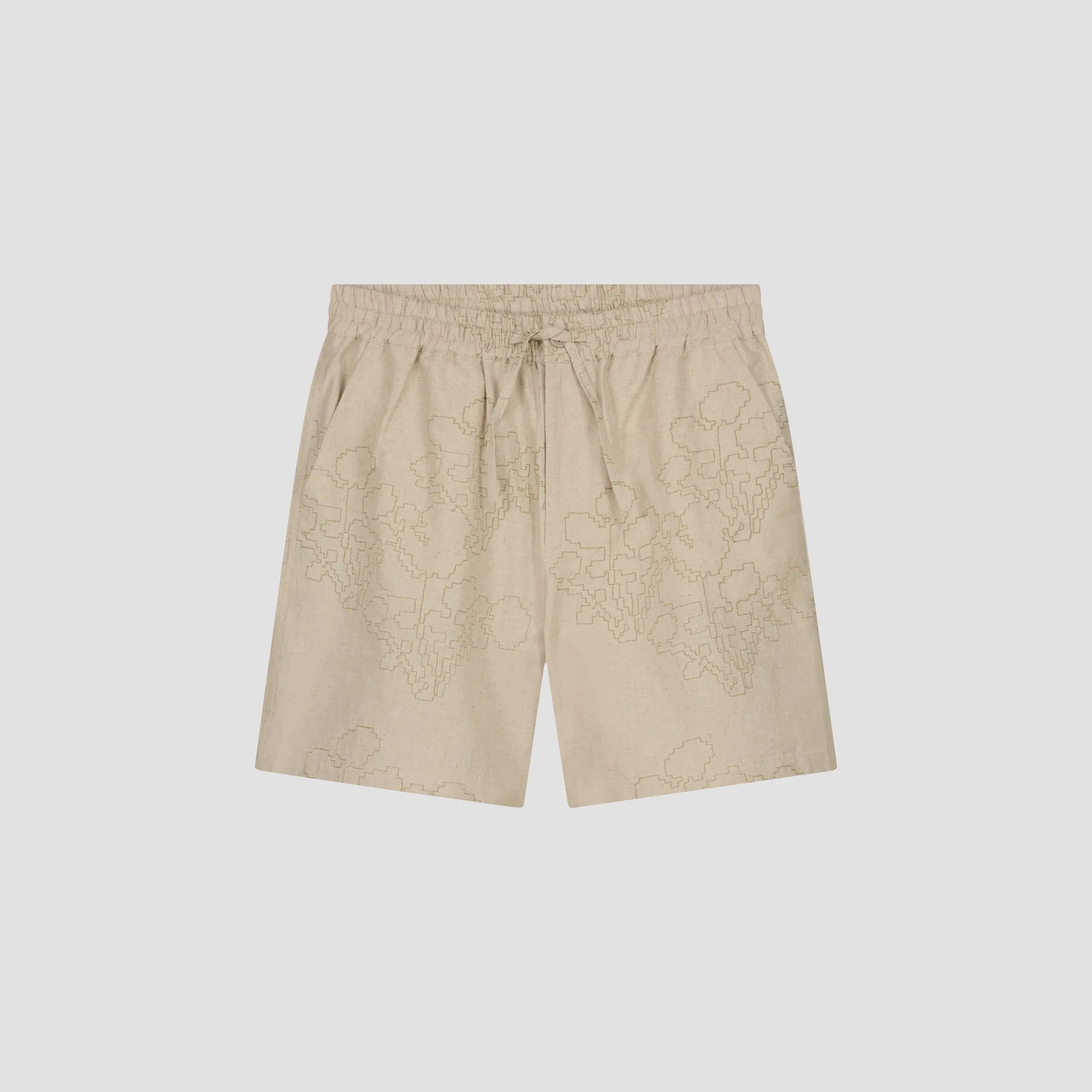 OLAF EMBROIDERED FLOWER SHORTS - CEMENT