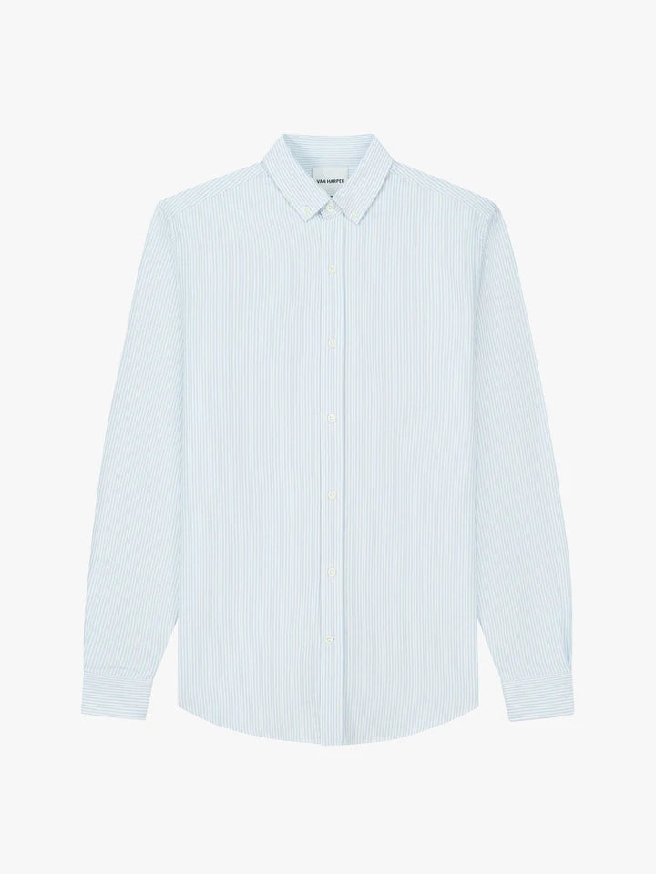 VAN HARPER Organic Cotton Button-down Oxford Shirt - Light Blue Stripes