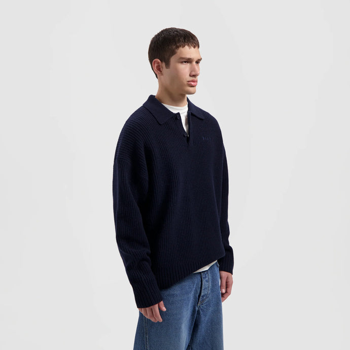 ØLÅF Knitted Oversized Polo Navy