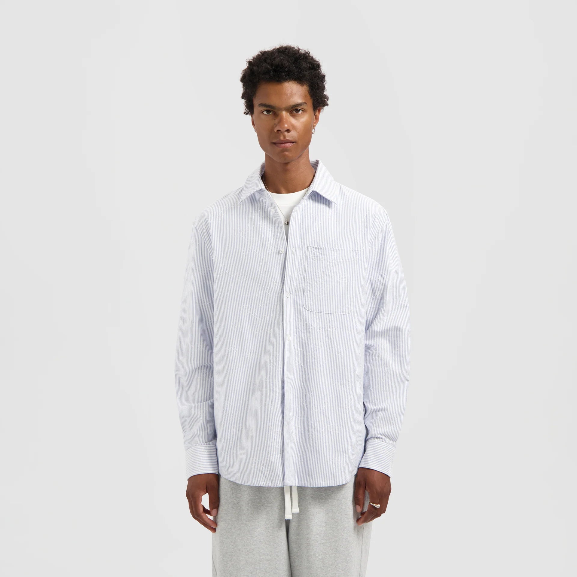 ØLÅF Monogram Embro Oxford Shirt Blue Stripe