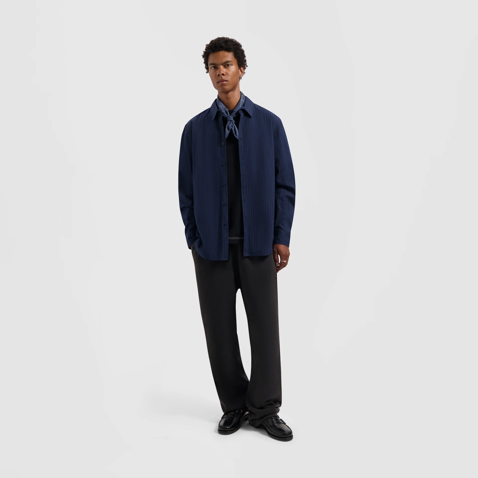 ØLÅF STITCHED STRIPED RELAXED SHIRT  Navy