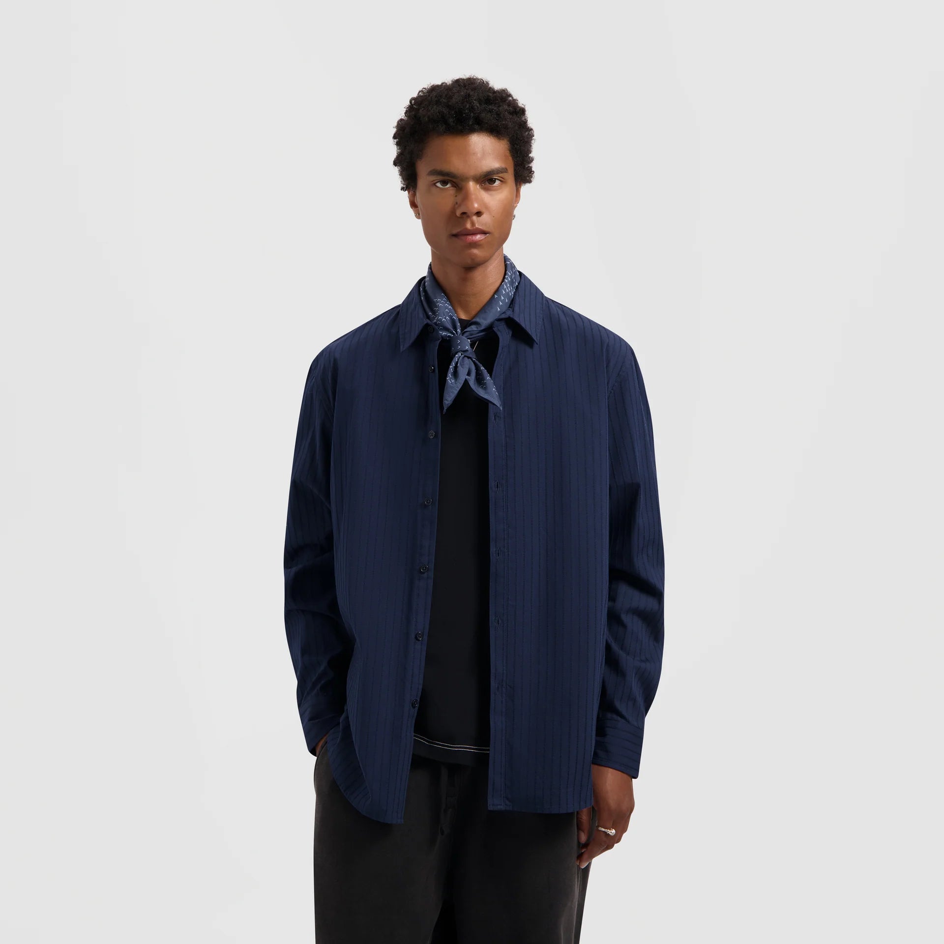 ØLÅF STITCHED STRIPED RELAXED SHIRT  Navy
