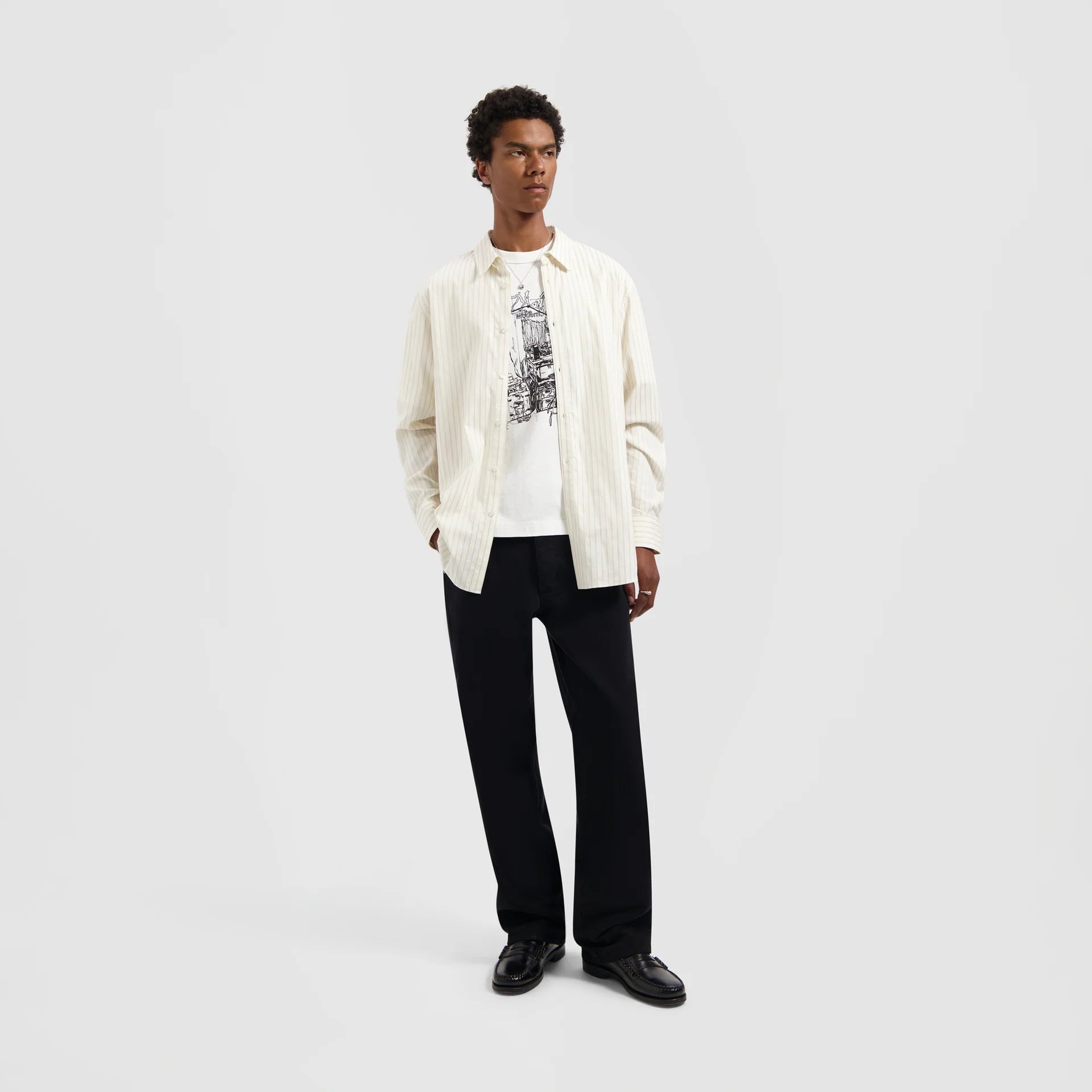 ØLÅF STITCHED STRIPED RELAXED SHIRT  Off White
