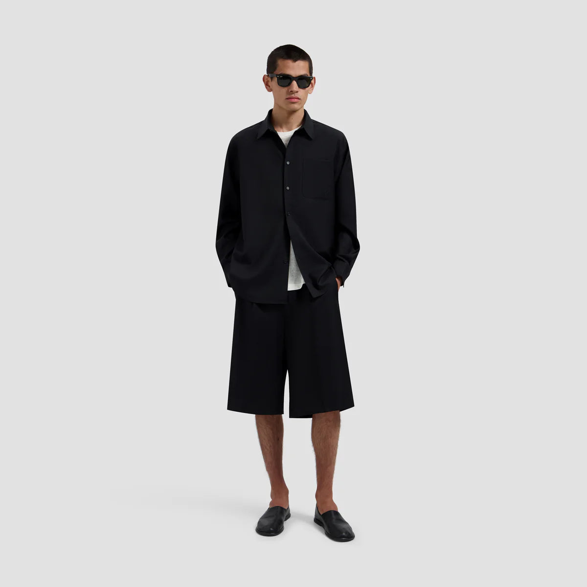 OLAF TROPICAL WOOL BLEND SHIRT - BLACK