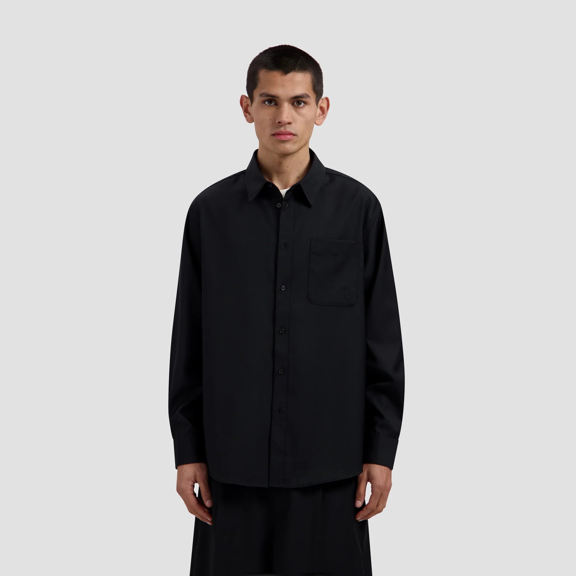 OLAF TROPICAL WOOL BLEND SHIRT - BLACK