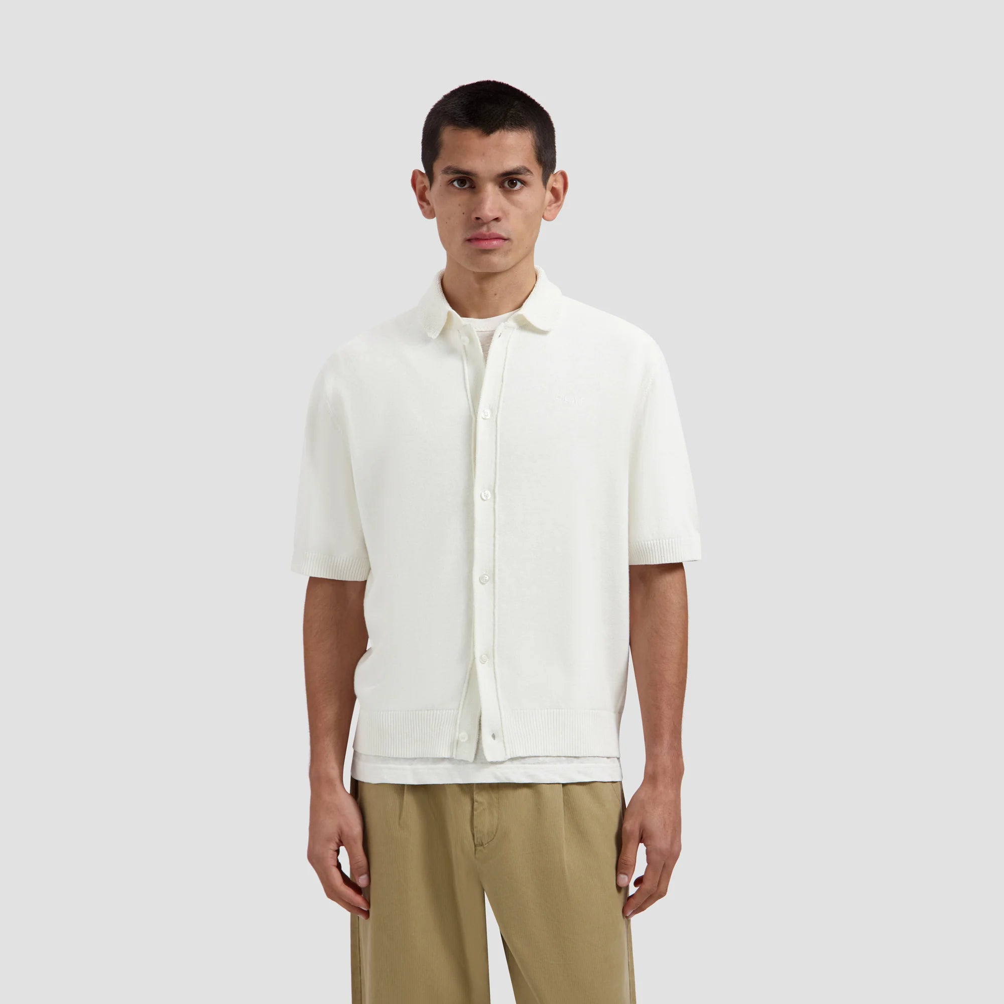 OLAF LINEN KNITTED SS POLO - OFF-WHITE