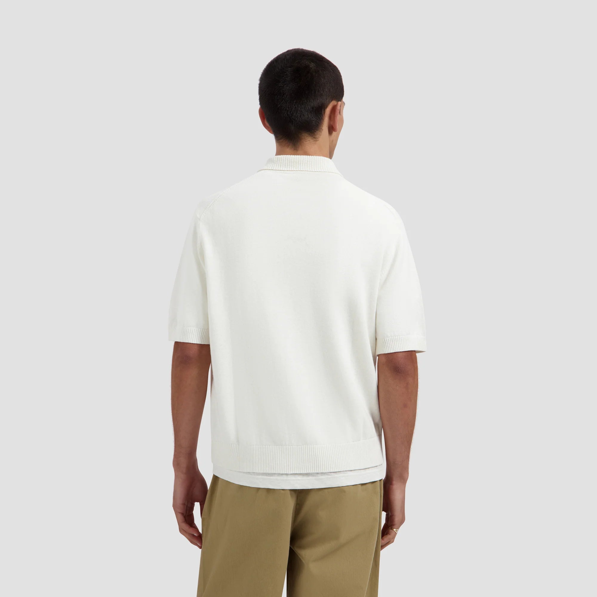 OLAF LINEN KNITTED SS POLO - OFF-WHITE