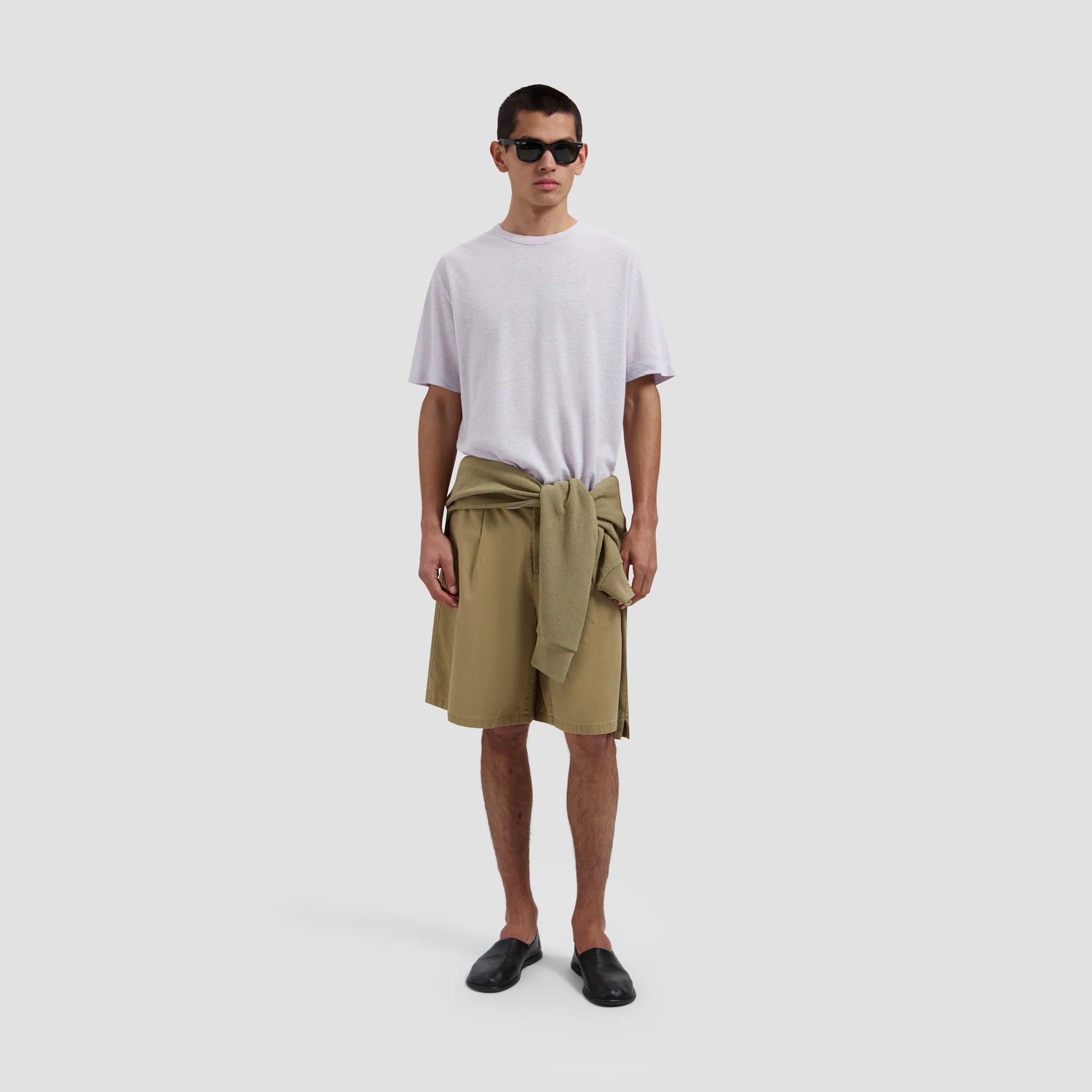 OLAF HERRINGBONE PLEATED SHORTS - TREE HOUSE