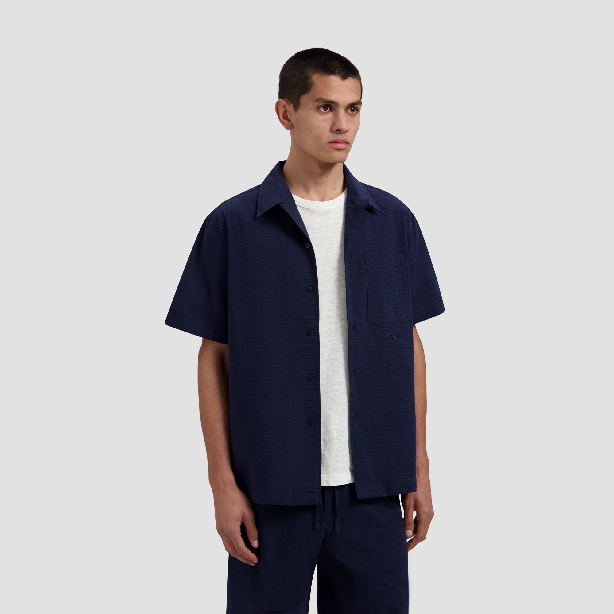 OLAF SEERSUCKER CAMP SHIRT - NAVY