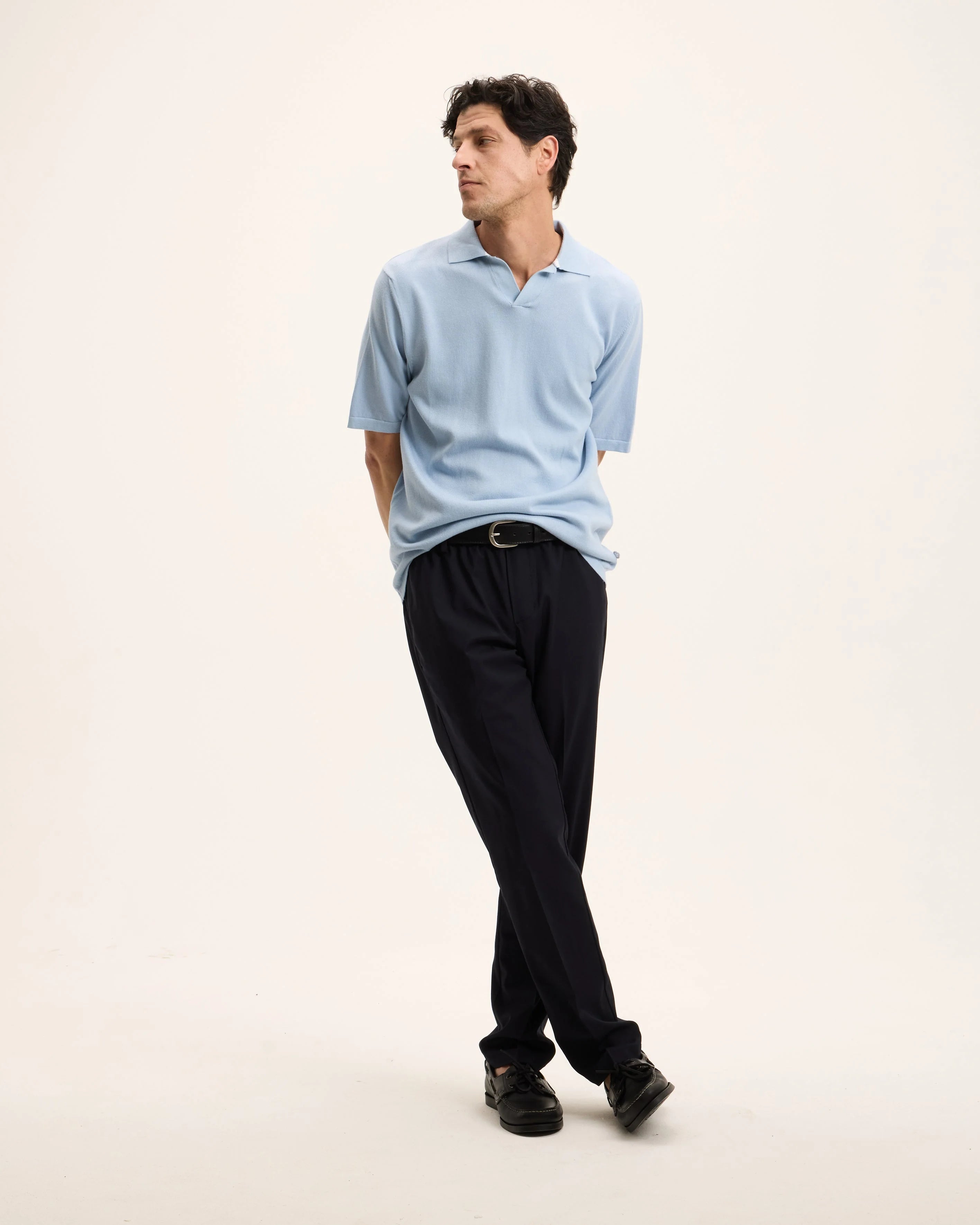 GOOD PEOPLE Paolo Knitted Polo Light Blue