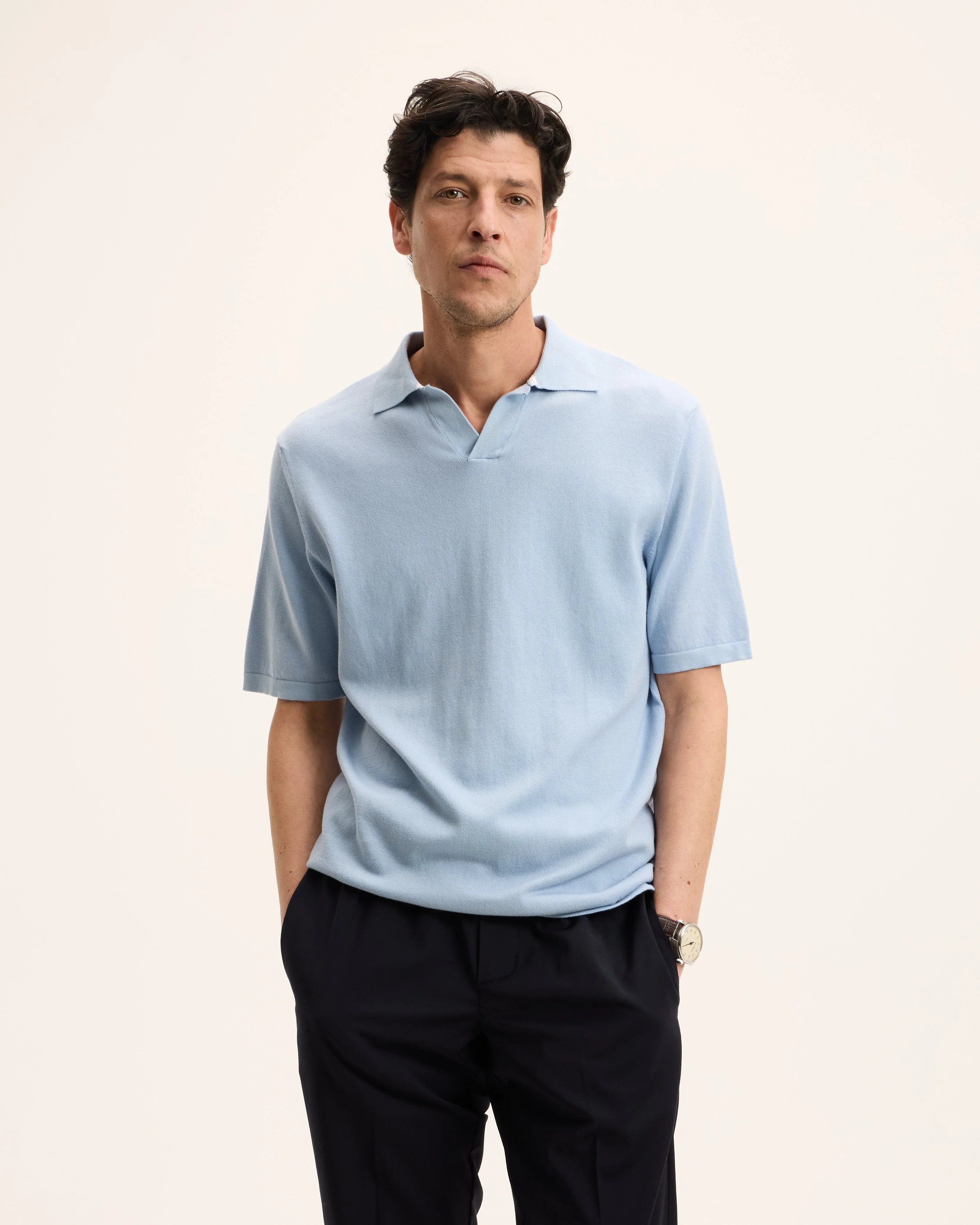 GOOD PEOPLE Paolo Knitted Polo Light Blue