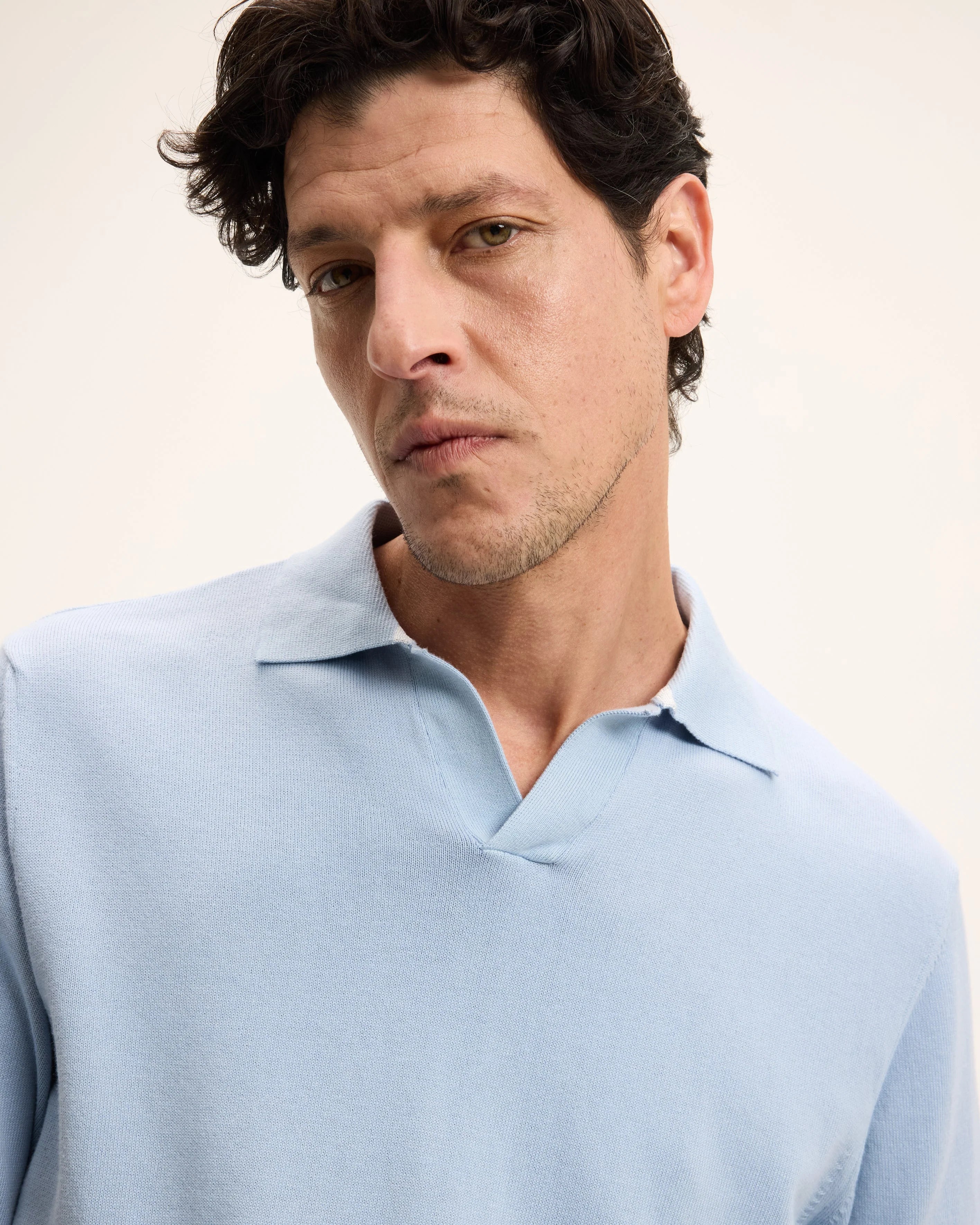 GOOD PEOPLE Paolo Knitted Polo Light Blue