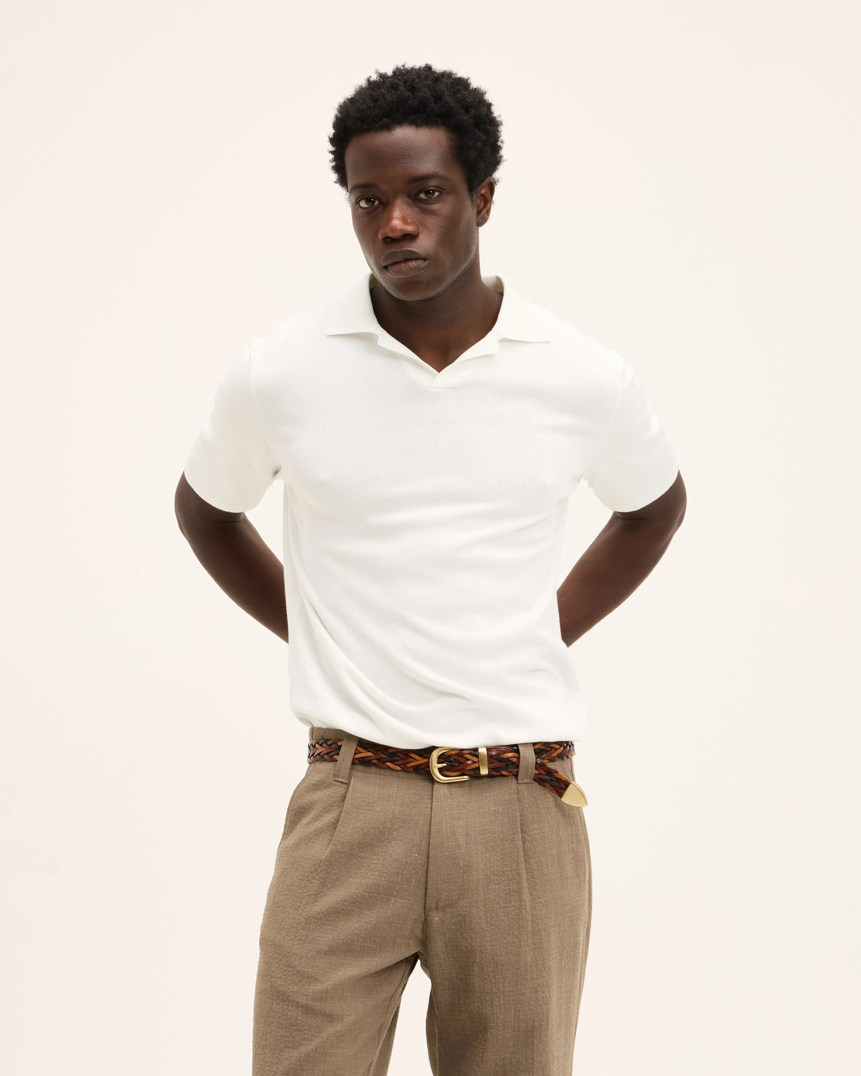 GOOD PEOPLE Paolo Knitted Polo Off White