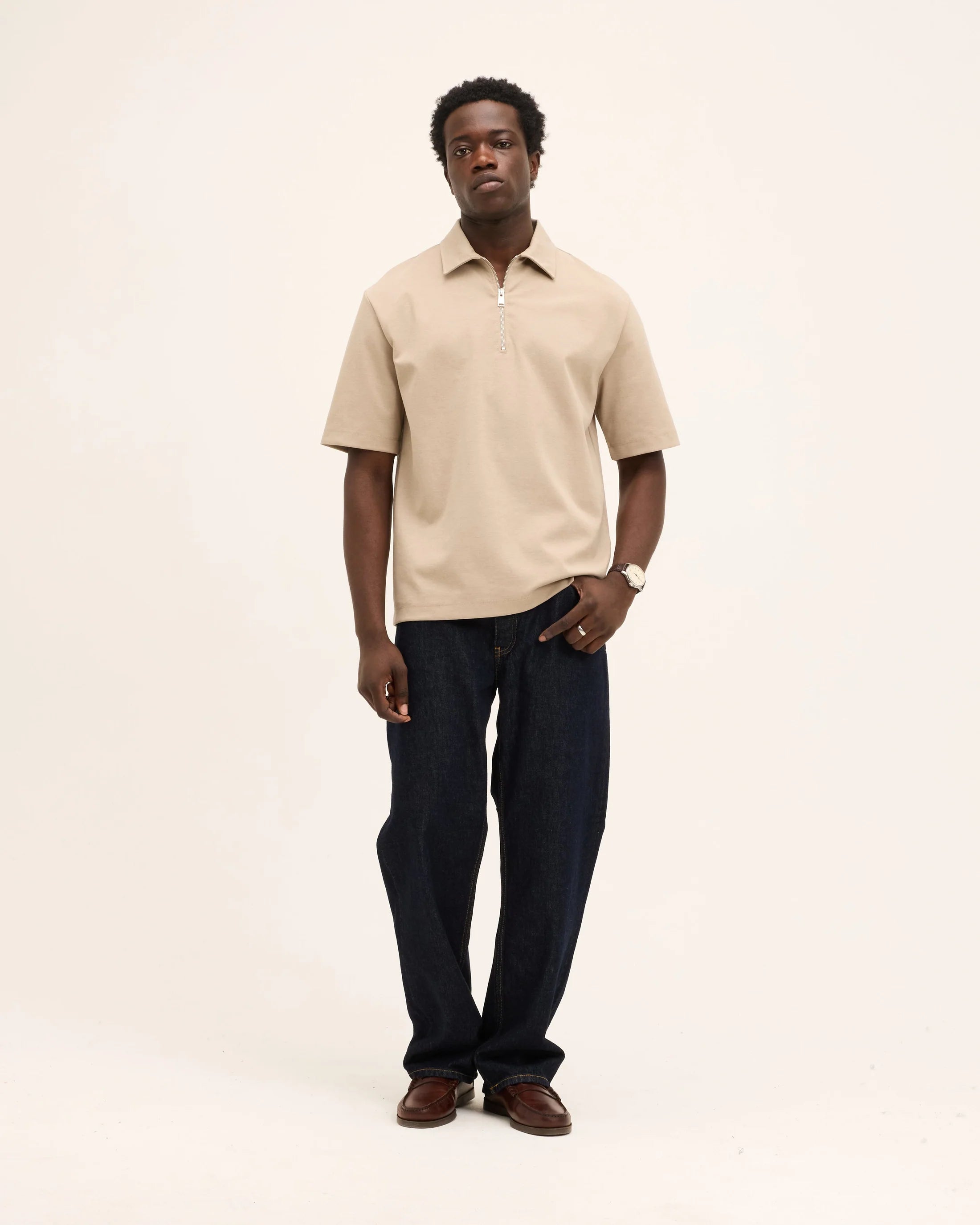 GOOD PEOPLE Post Zipper Polo Beige