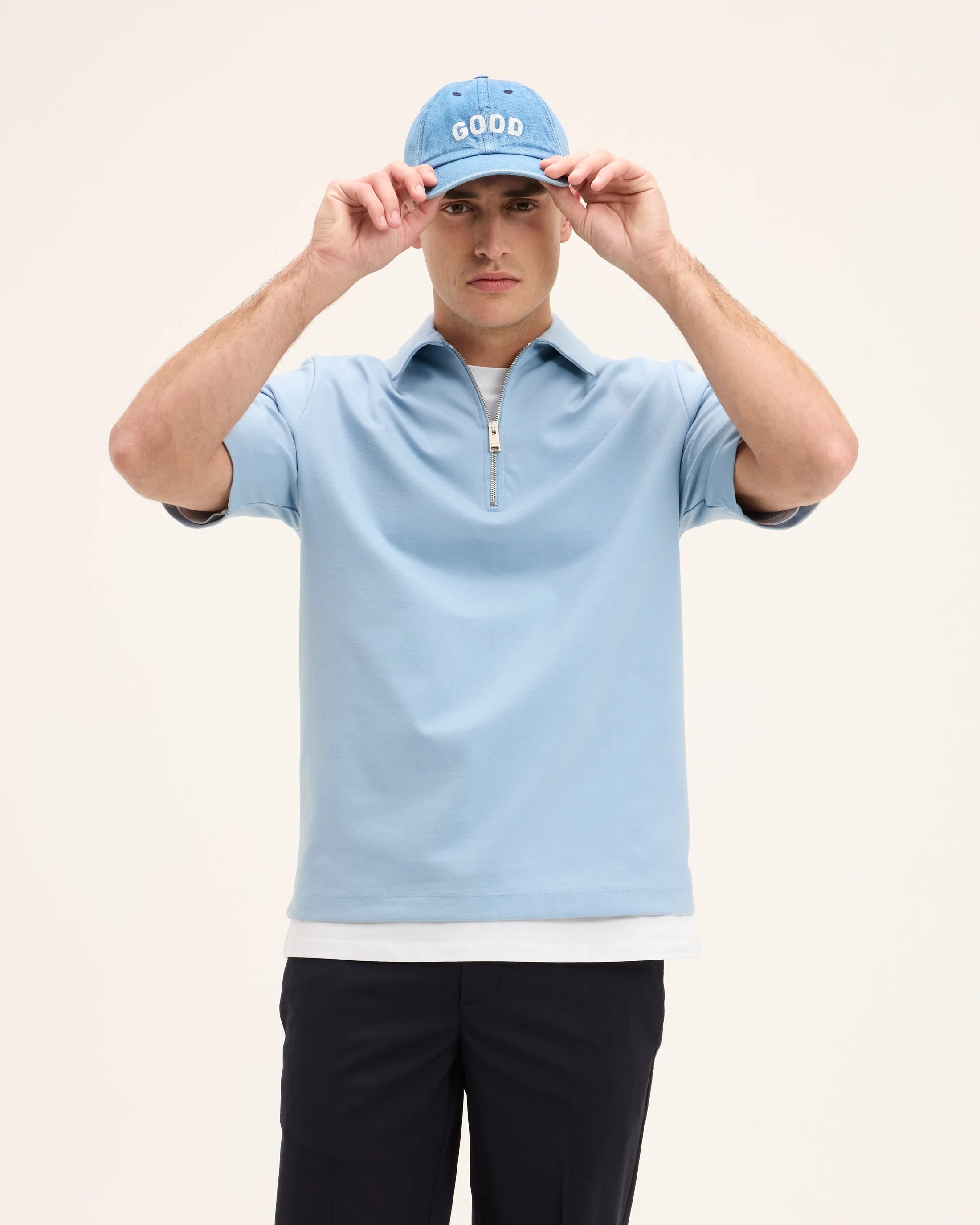 GOOD PEOPLE Post Zipper Polo Mid Blue
