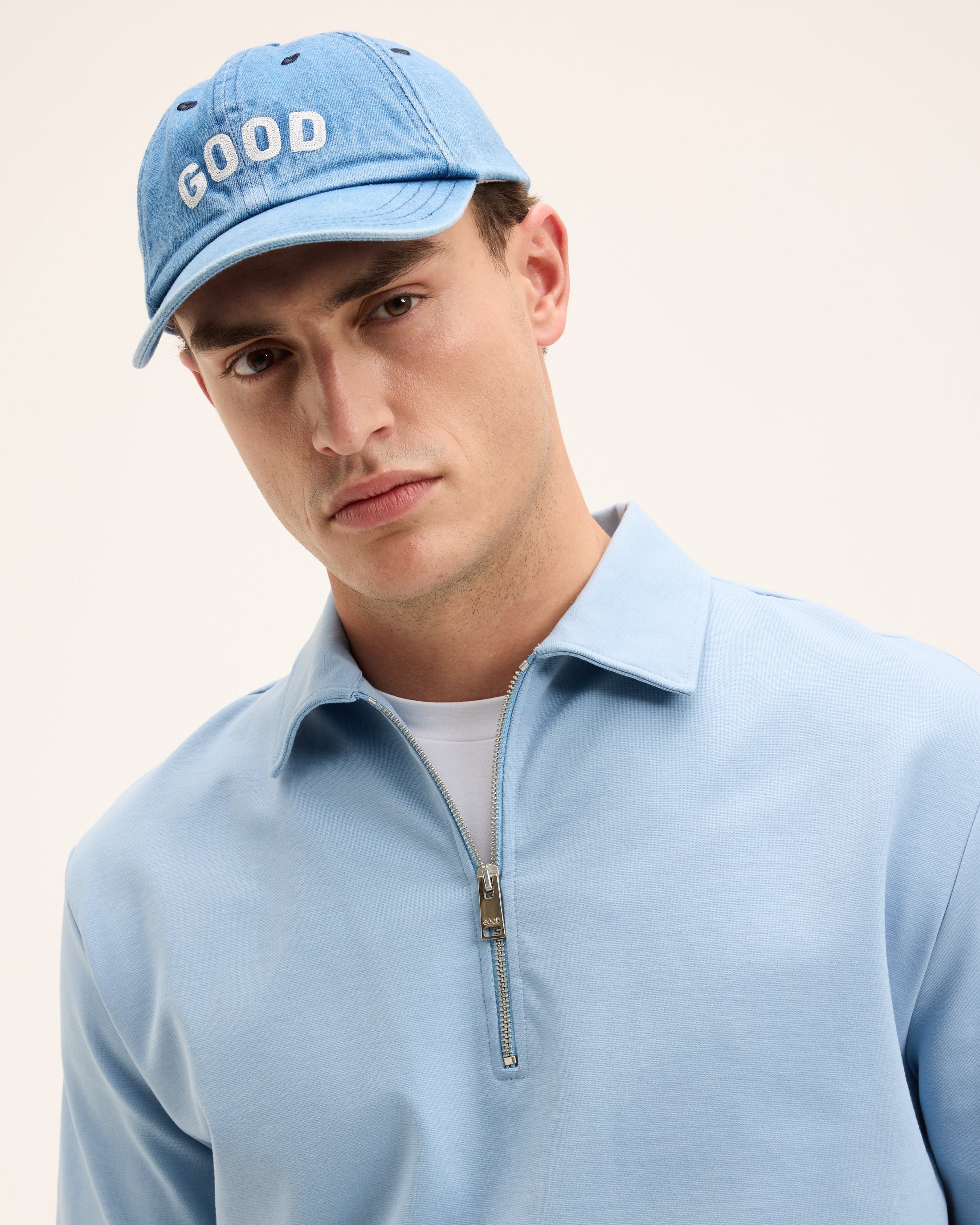 GOOD PEOPLE Post Zipper Polo Mid Blue