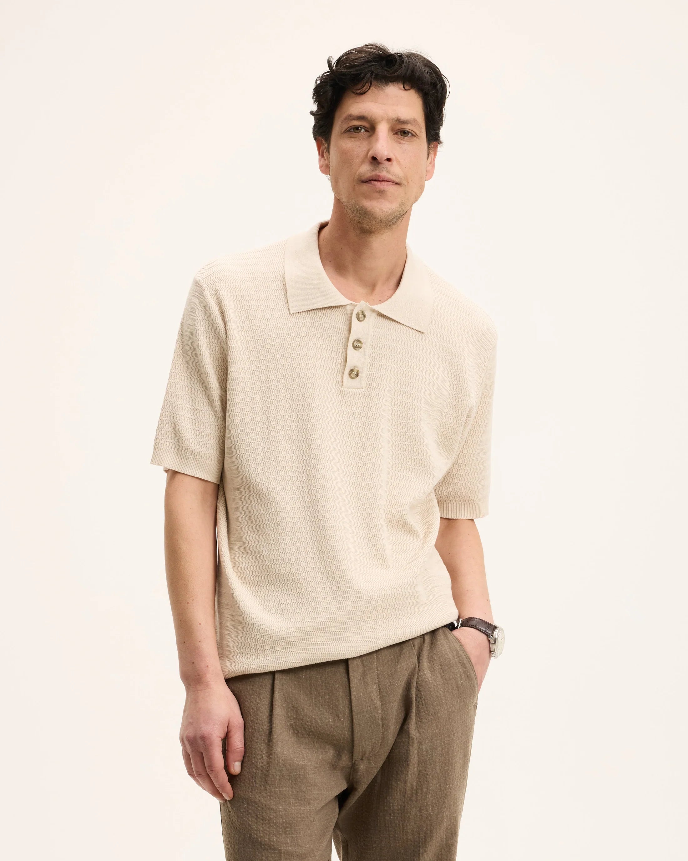 GOOD PEOPLE Pstructure Knitted Polo Sand