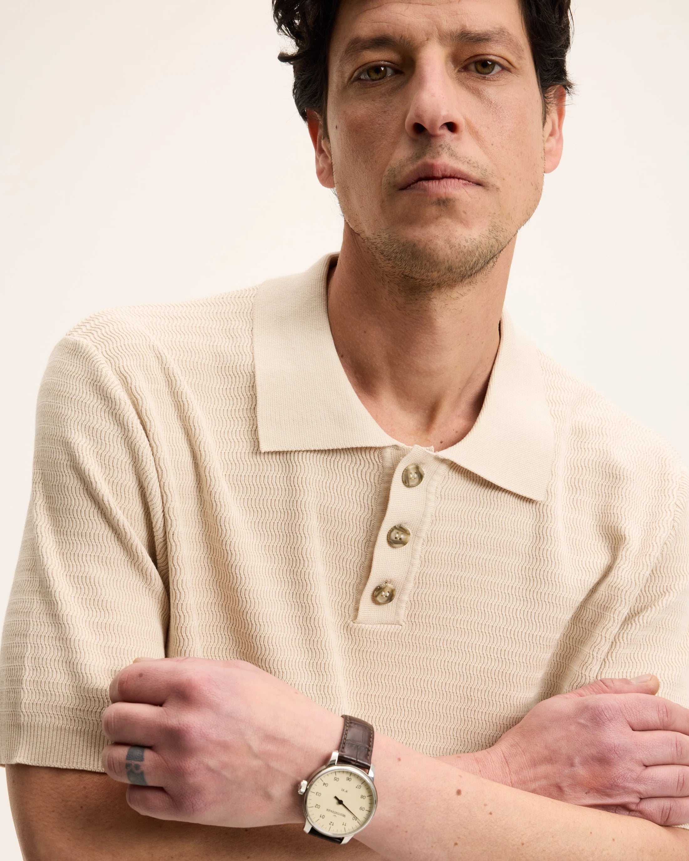 GOOD PEOPLE Pstructure Knitted Polo Sand