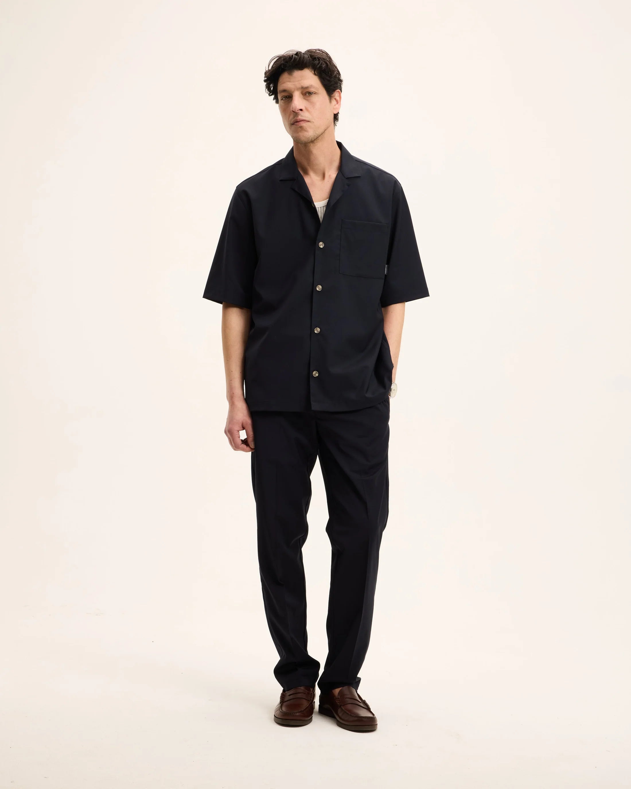 GOOD PEOPLE Sage Seersucker Shirt Navy