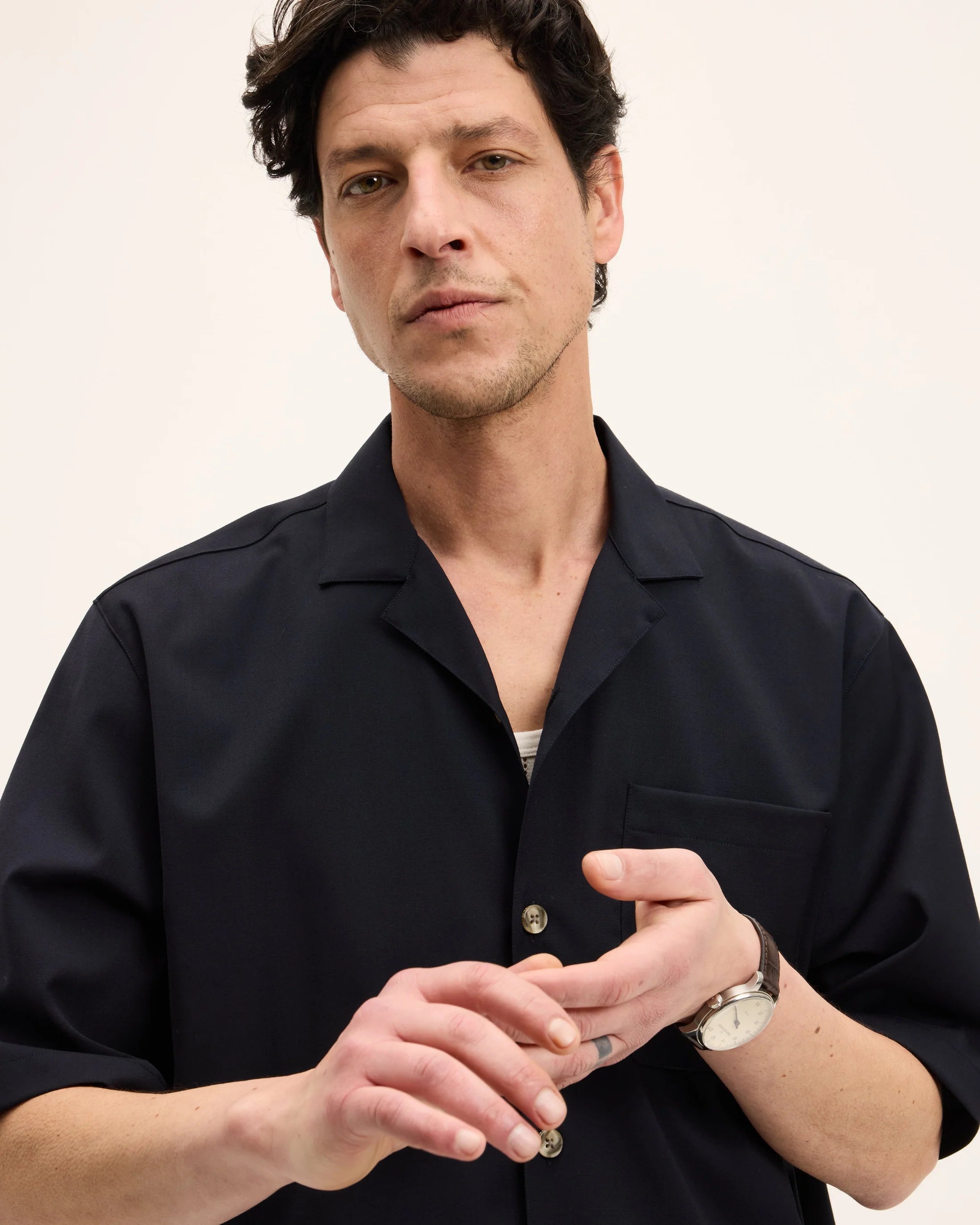 GOOD PEOPLE Sage Seersucker Shirt Navy