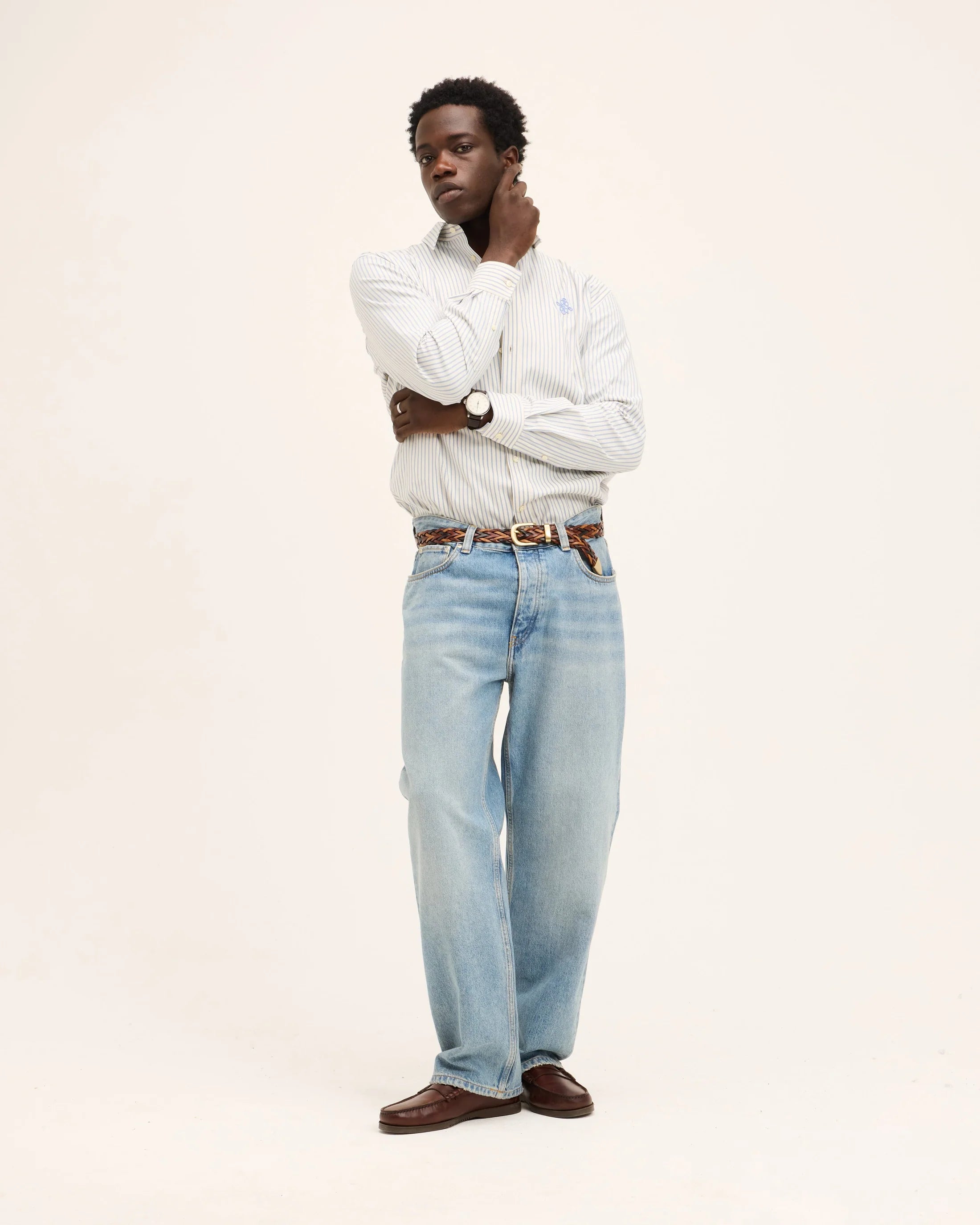 GOOD PEOPLE Seinfield Striped Cotton Shirt Light Blue